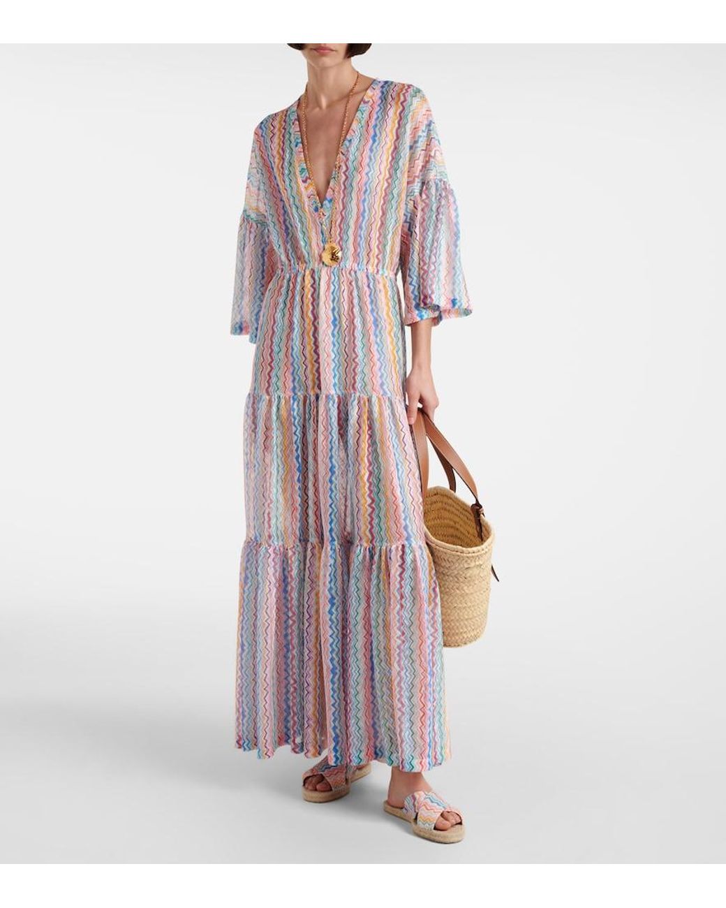 Missoni White Zigzag Sheer Tiered Beach Dress