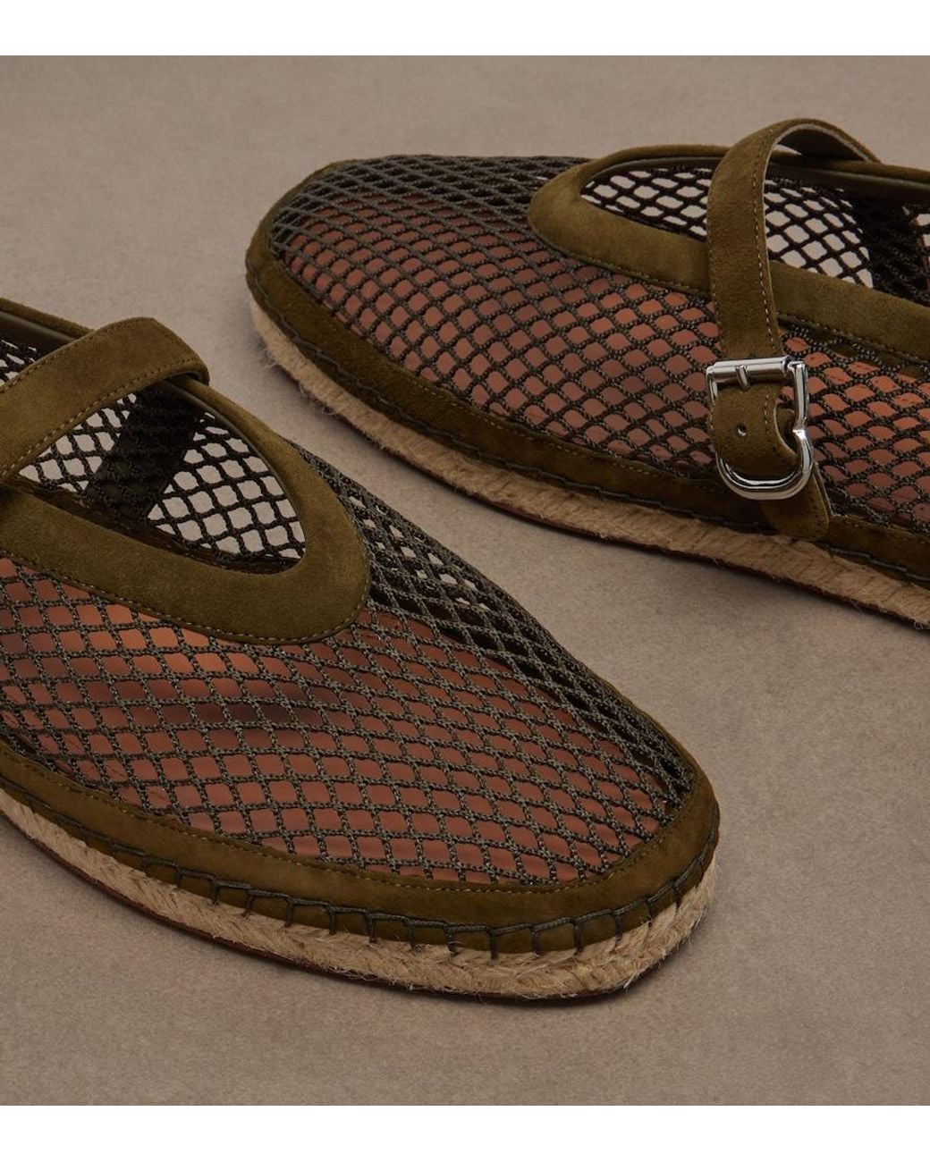 Alaïa Brown Suede-Trimmed Fishnet Espadrilles