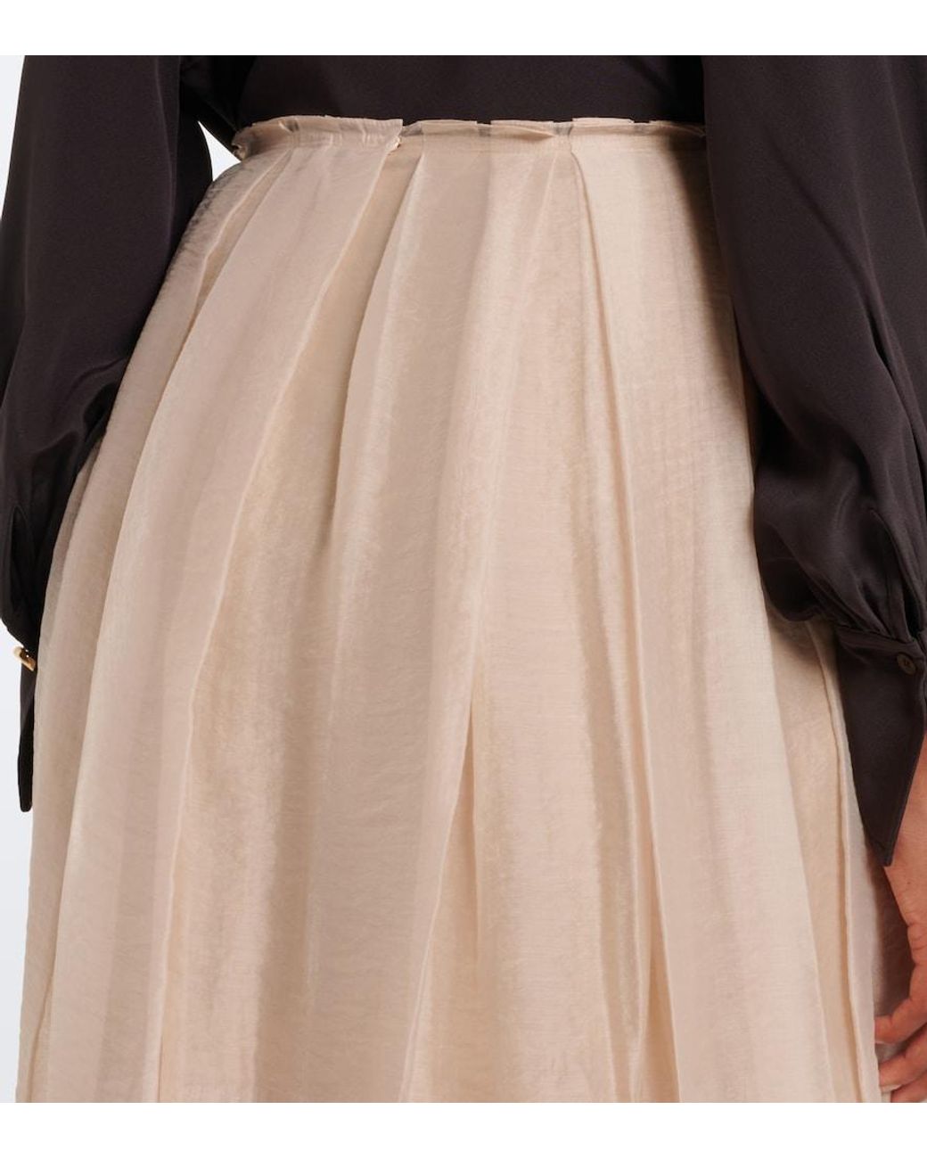 Vince Natural Layered Pleated Midi Skirt