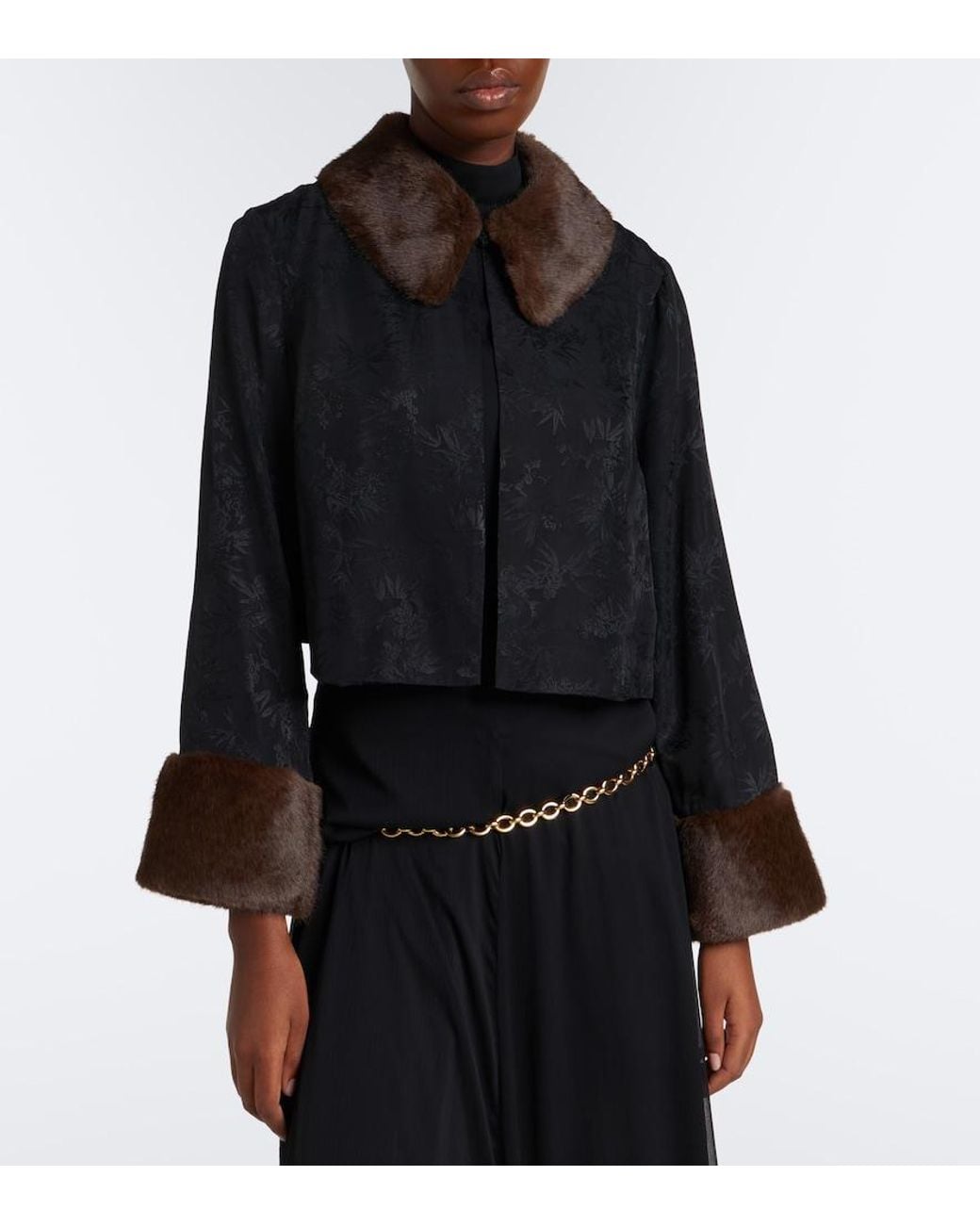 Rixo Black Luanne Jacquard Cropped Jacket