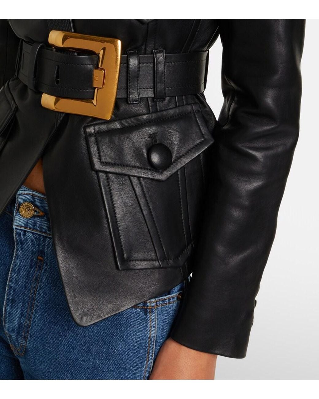 Balmain Black Belted Leather Jacket
