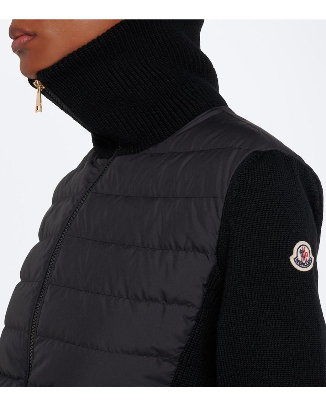 Moncler Black Down-Paneled Virgin Wool Cardigan