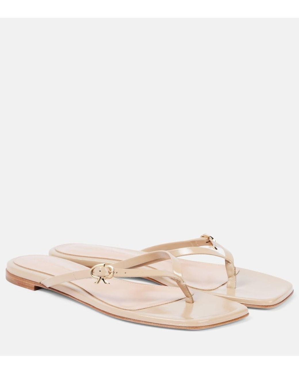 Gianvito Rossi Natural Ribbon Patent Leather Thong Sandals