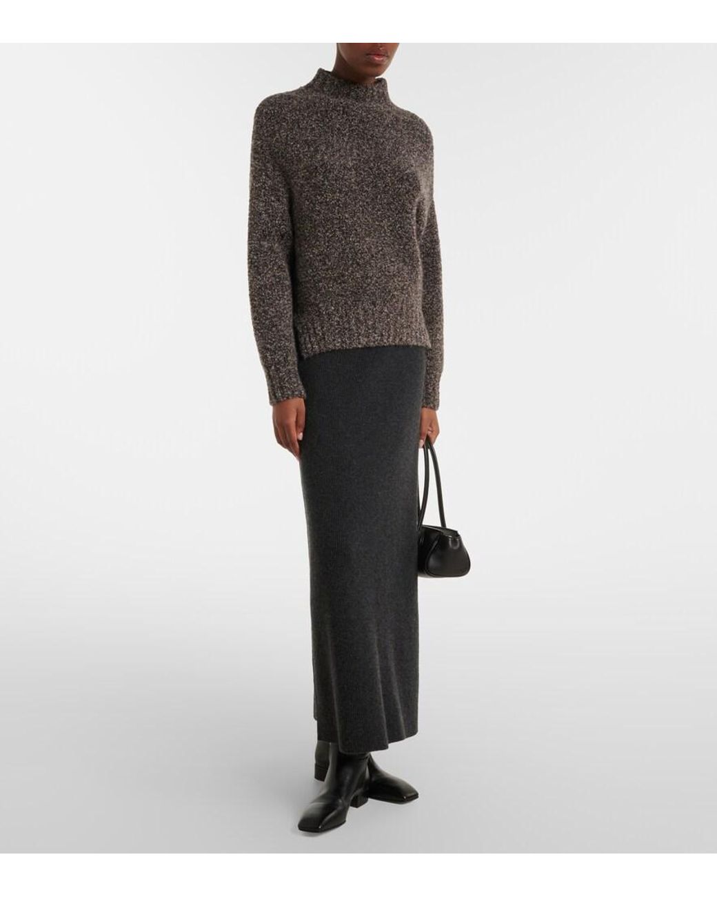 Agnona Black Cashmere Midi Skirt