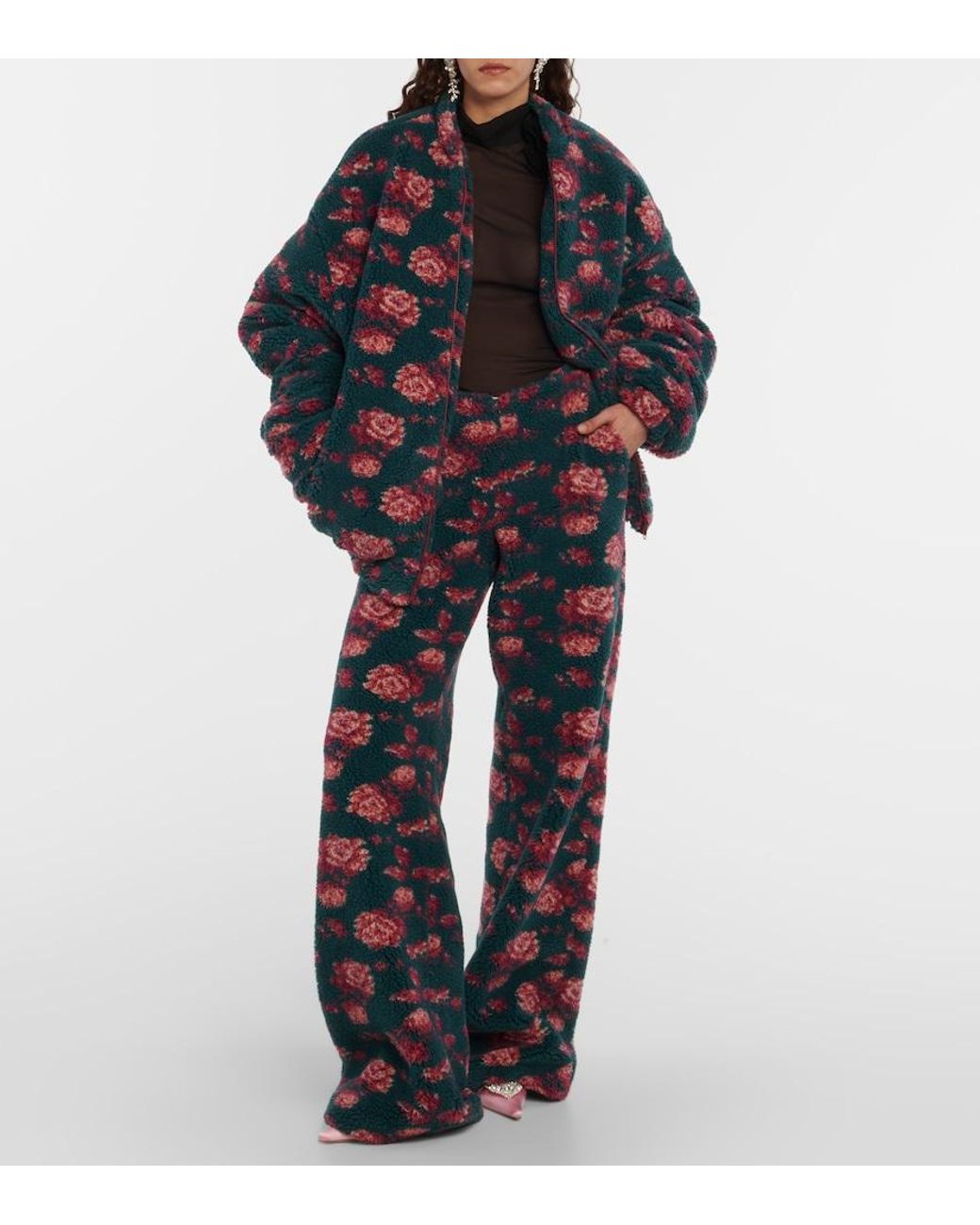 Magda Butrym Blue High-Rise Floral Teddy Straight Pants