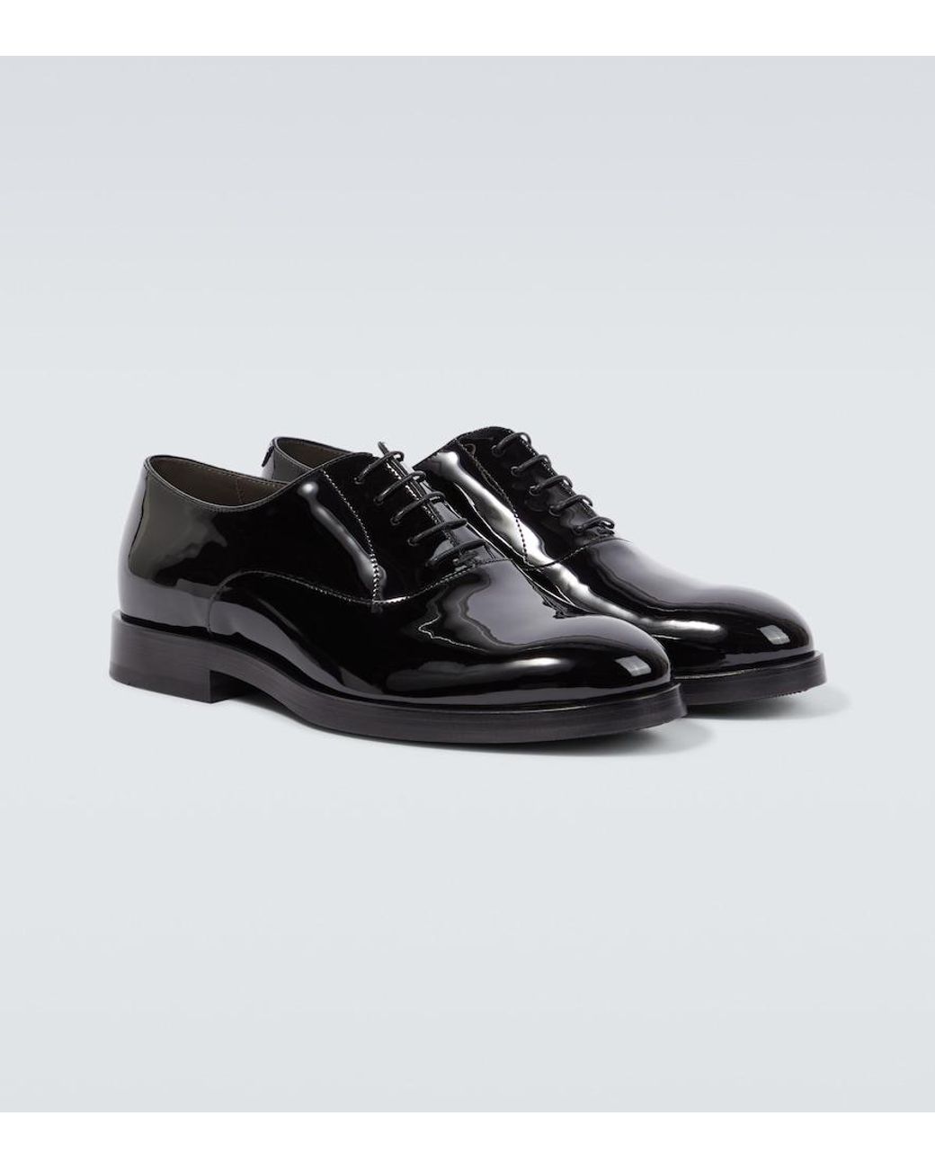 Brunello Cucinelli Black Patent Leather Oxford Shoes for men