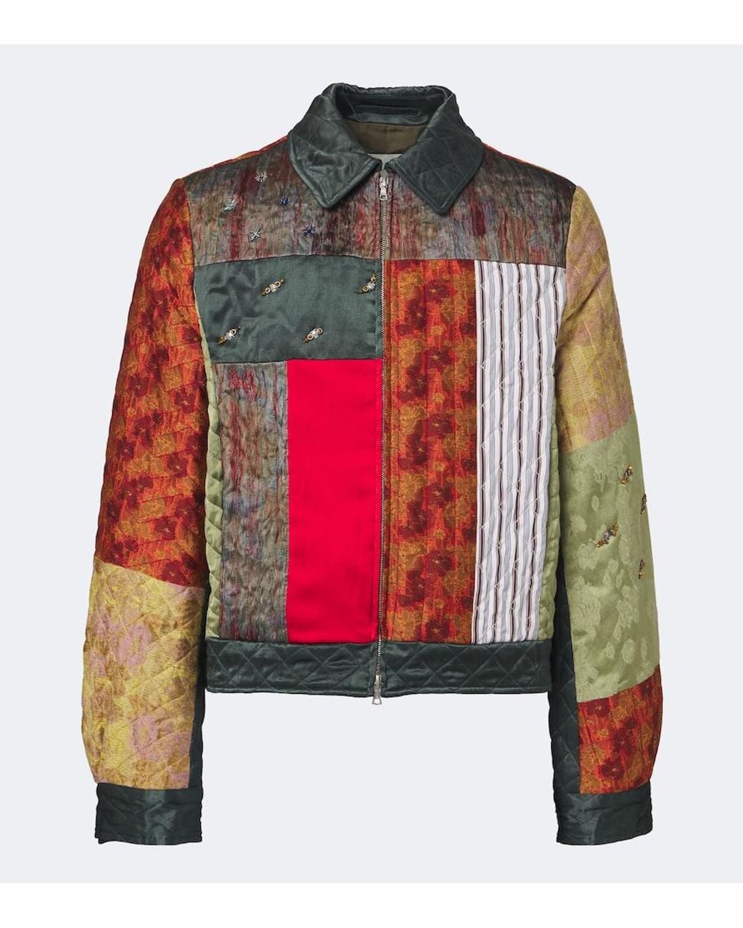 Dries Van Noten Red Embellished Patchwork Blouson Jacket for men