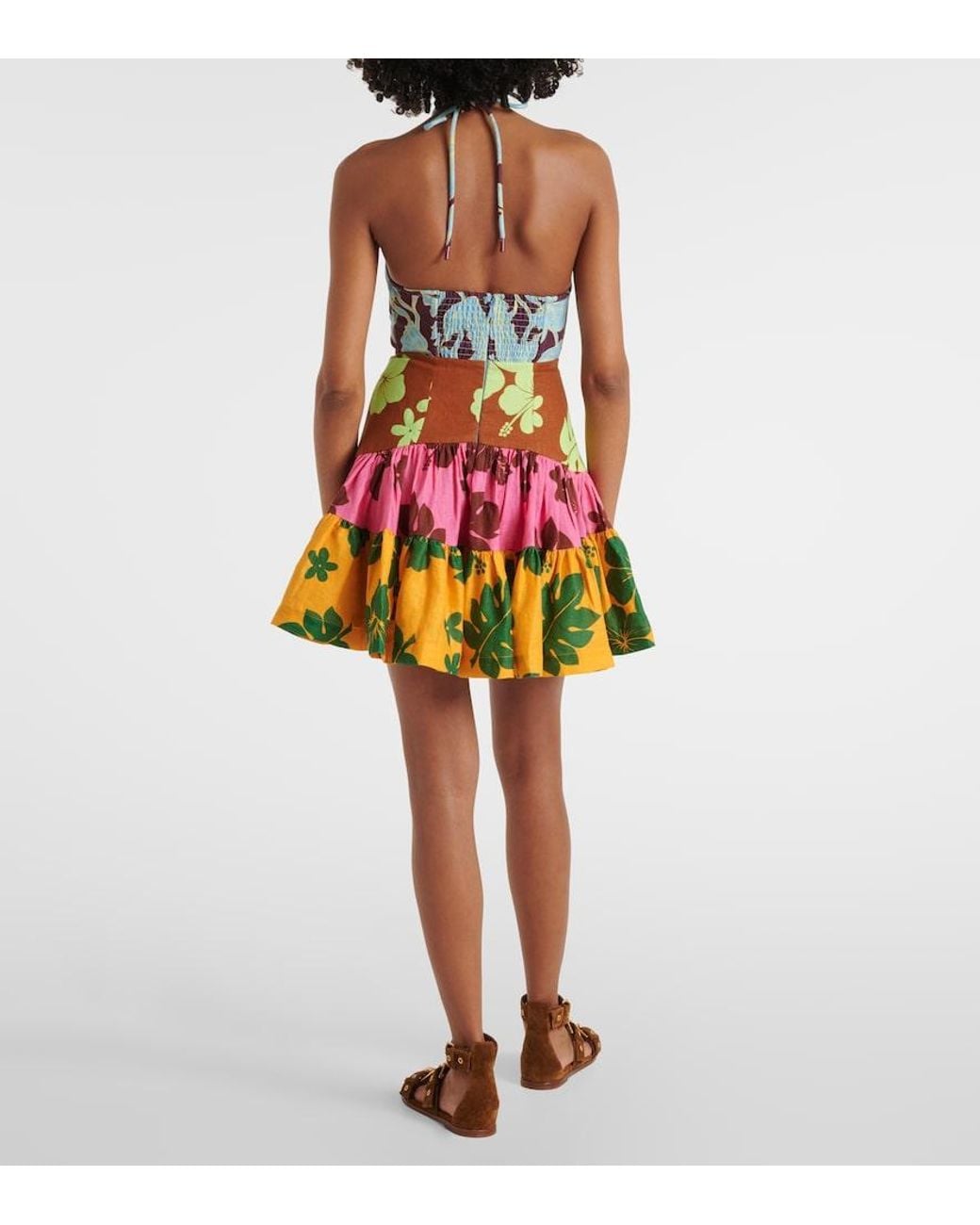 ALÉMAIS Green Poppy Printed Halterneck Minidress