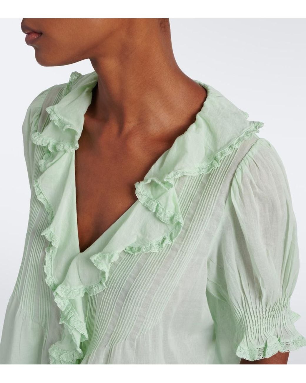 Doen Green Henri Ruffled Cotton Top