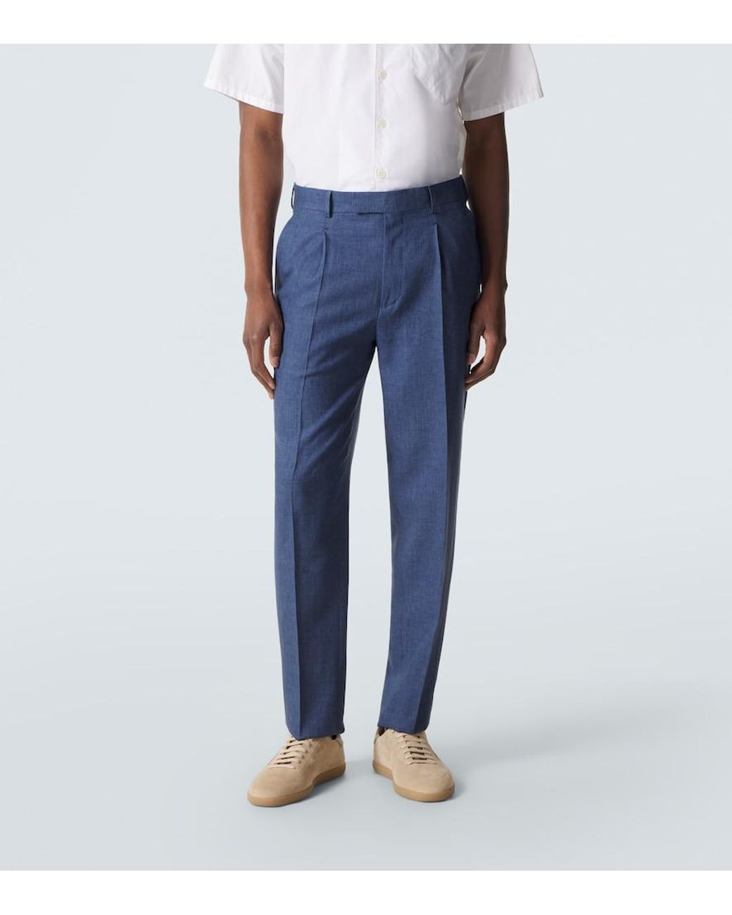 Zegna Blue Linen Slim Pants for men