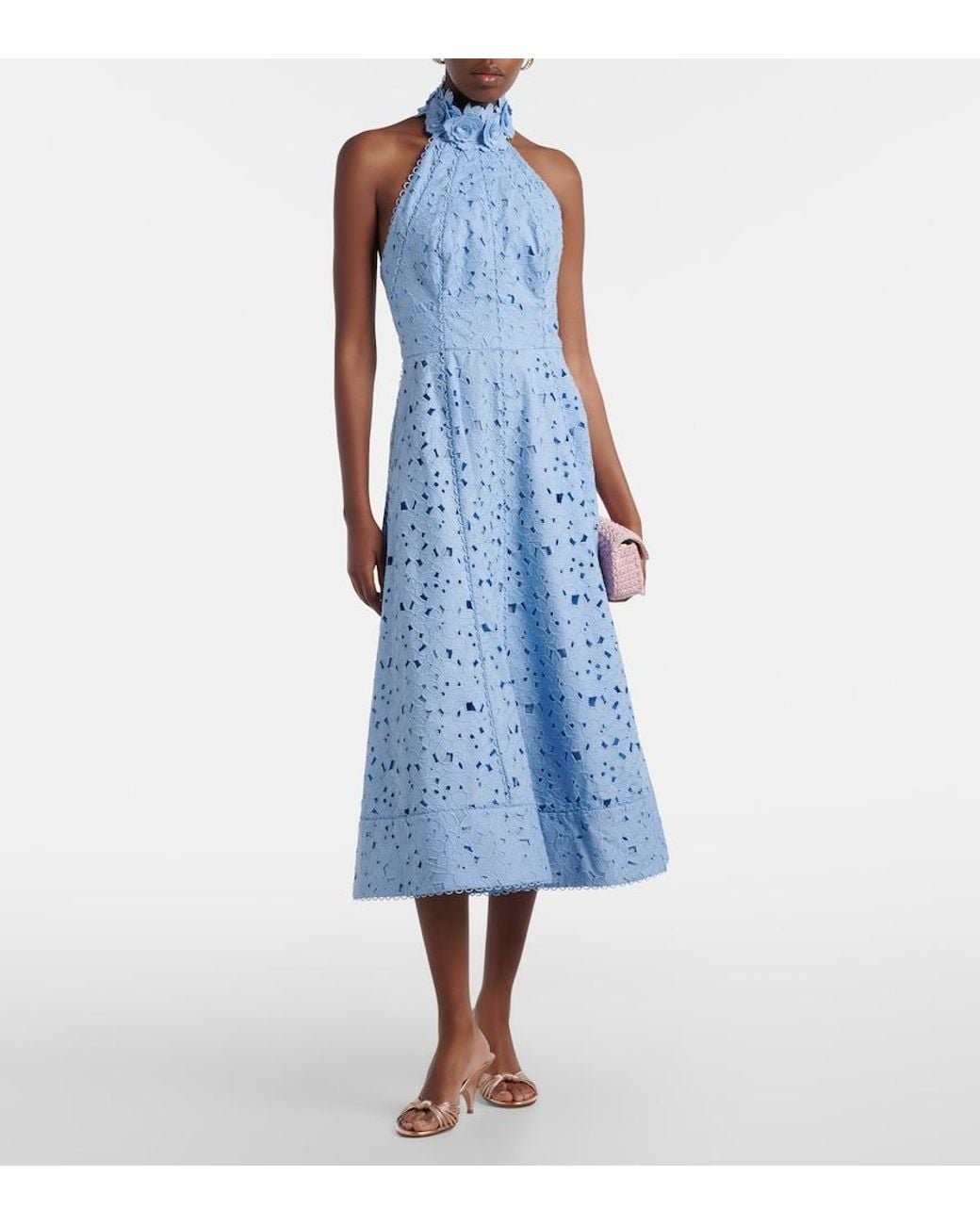 Rebecca Vallance Blue Nuvola Broderie Anglaise Cotton Midi Dress