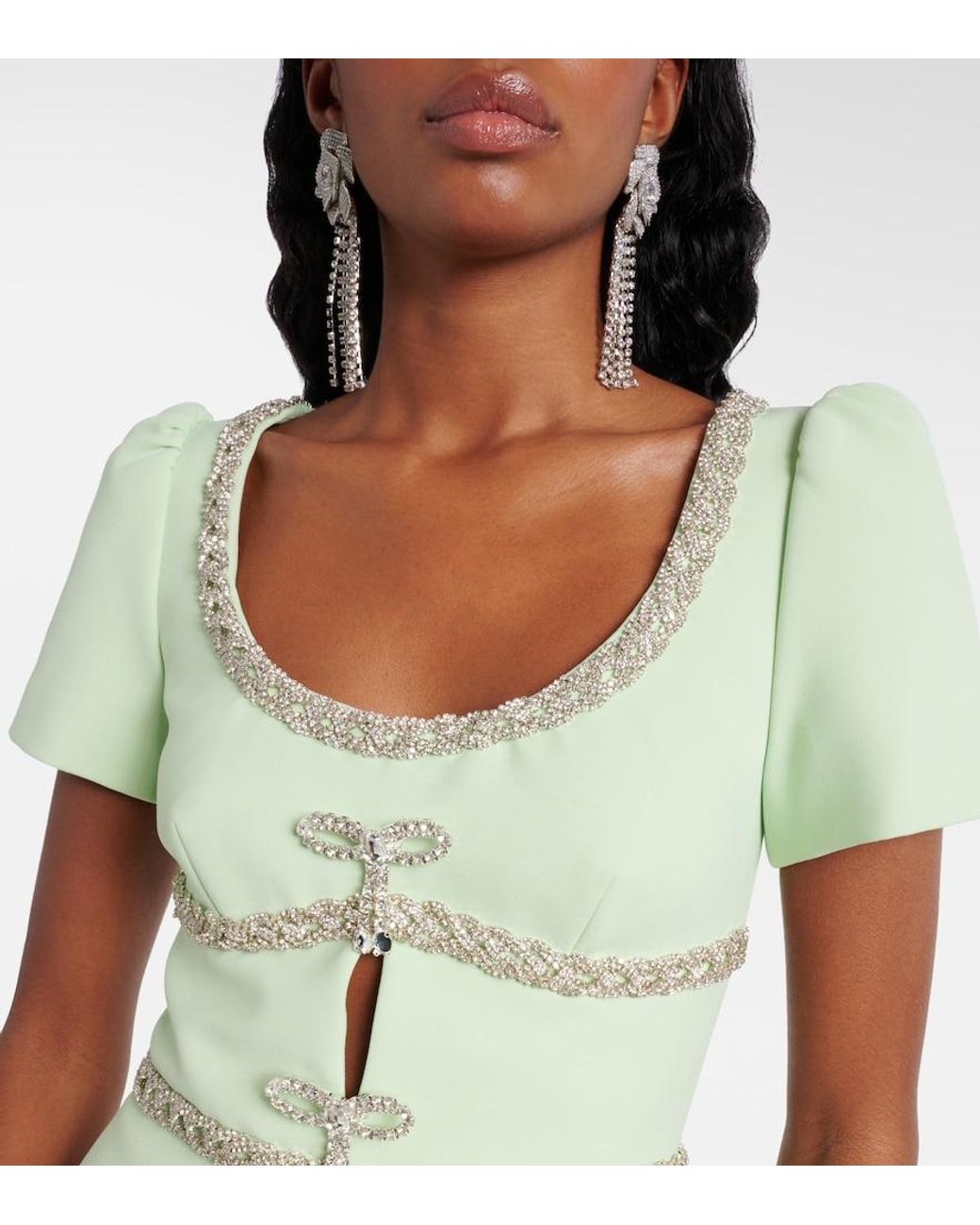 Self-Portrait Green Embellished Crepe Gown