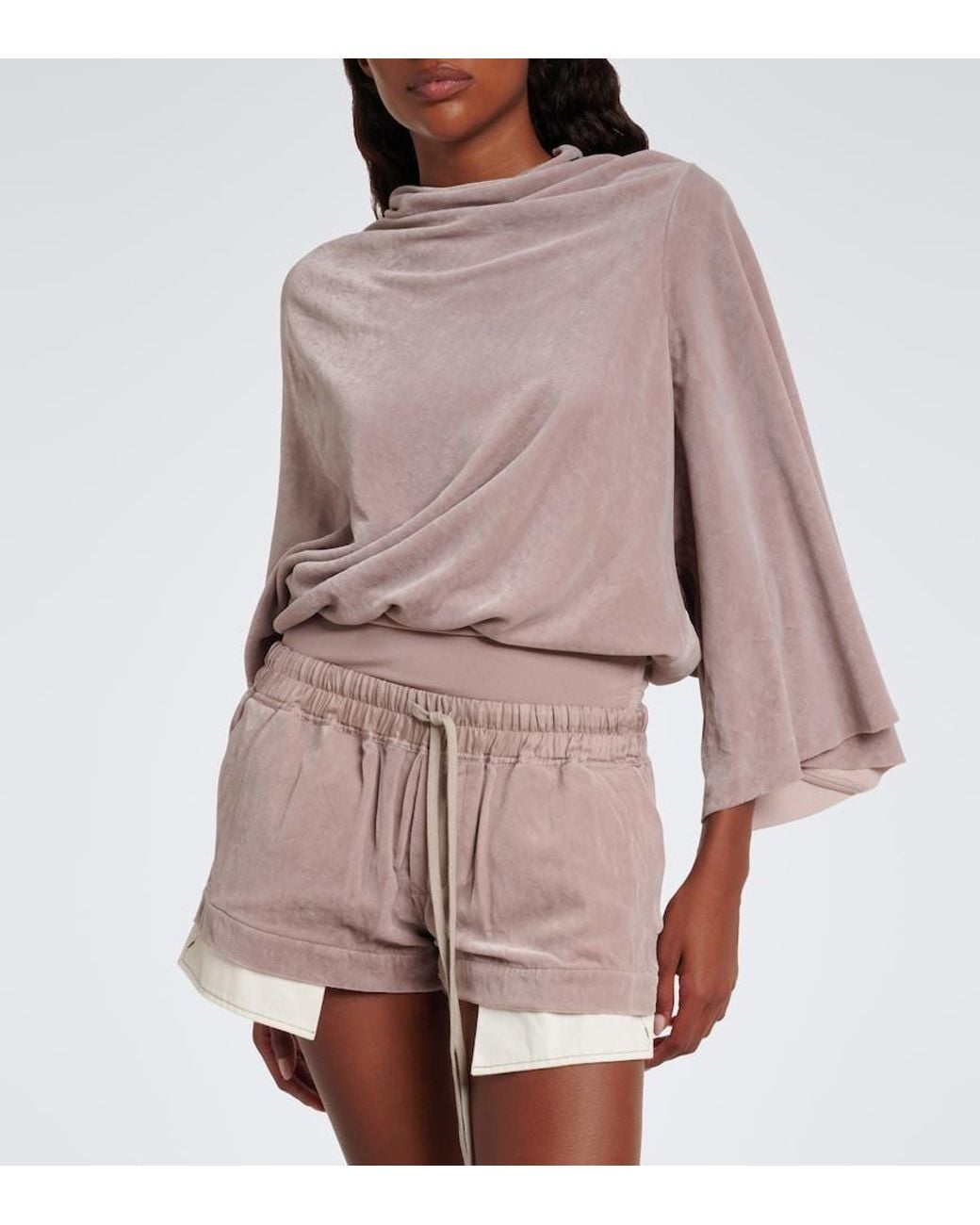 Rick Owens Pink Cylinder Draped Velvet Top