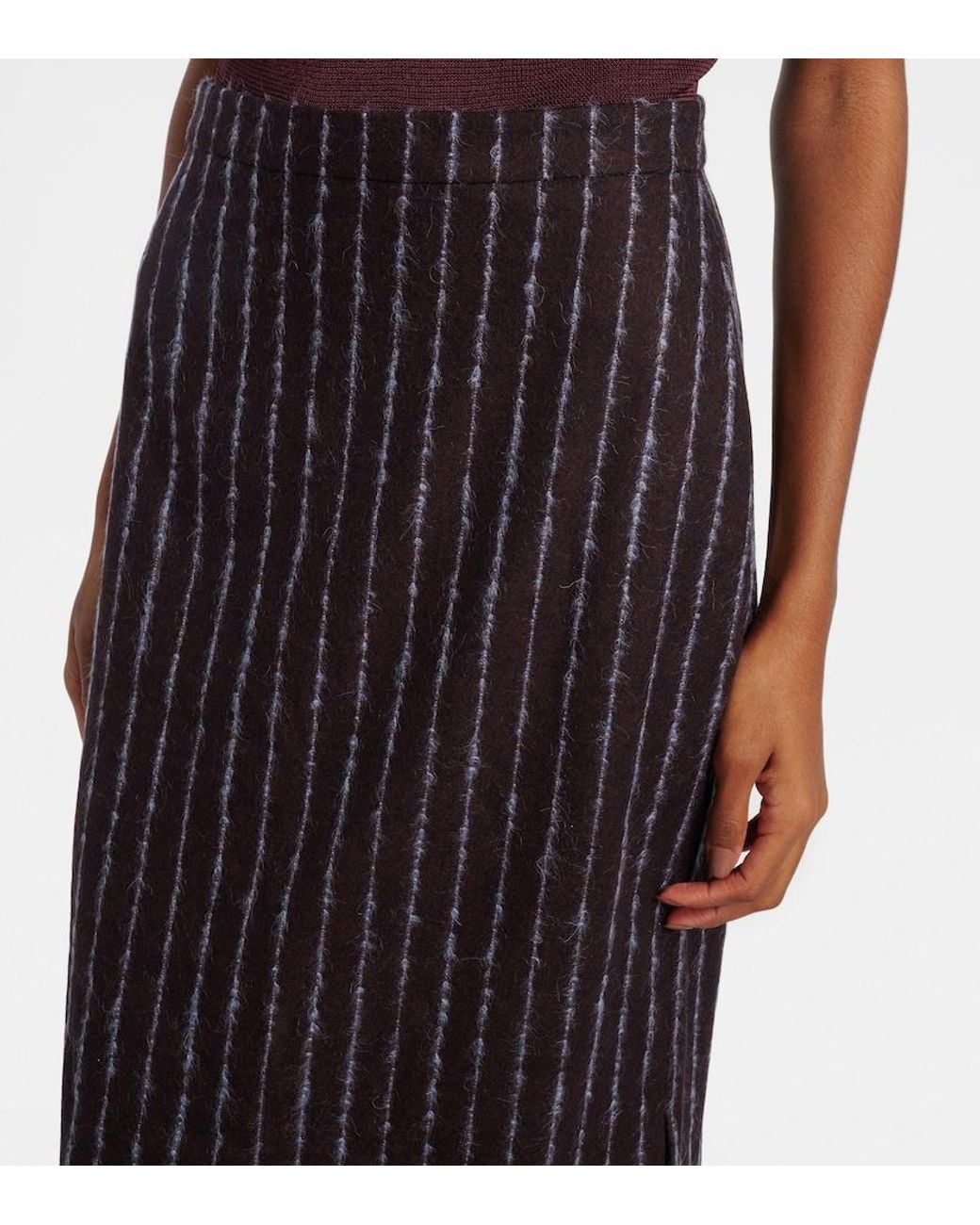 Erdem Purple Pinstripe Wool And Mohair Pencil Skirt
