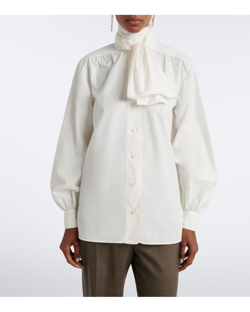 Ralph Lauren White Scarf-Detail Blouse