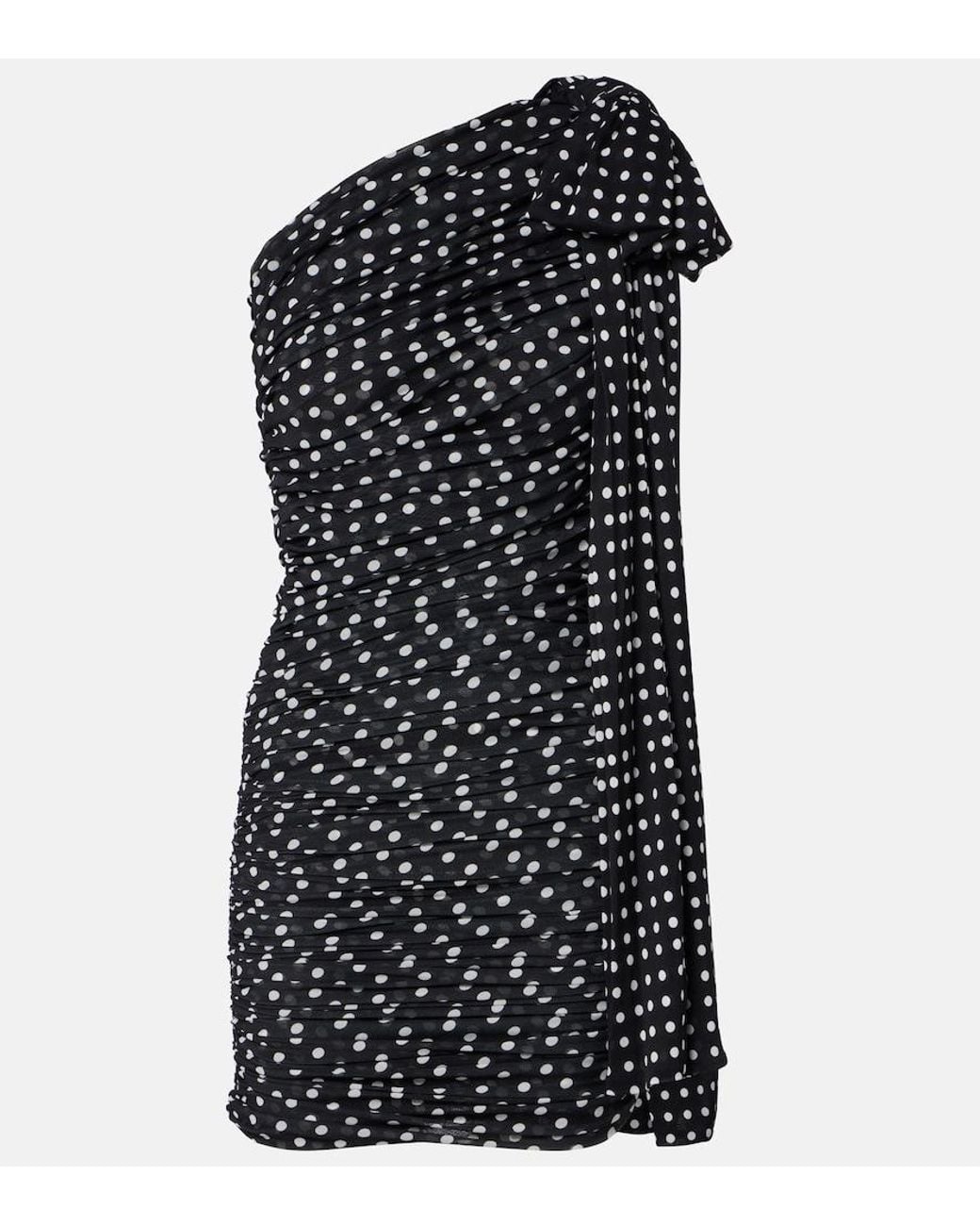 Patou Black Polka-Dot One-Shoulder Minidress