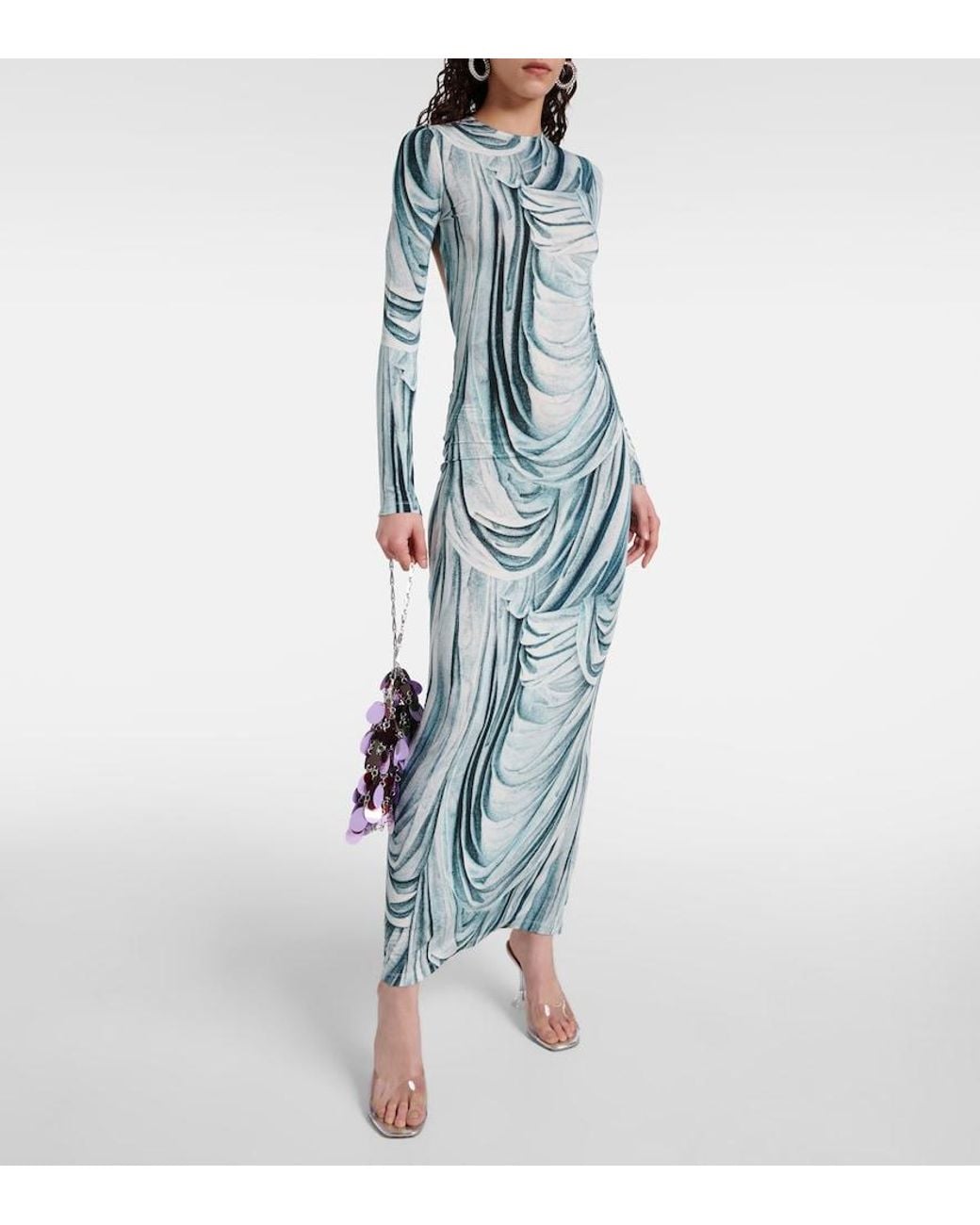 Rabanne Green Printed Jersey Maxi Dress