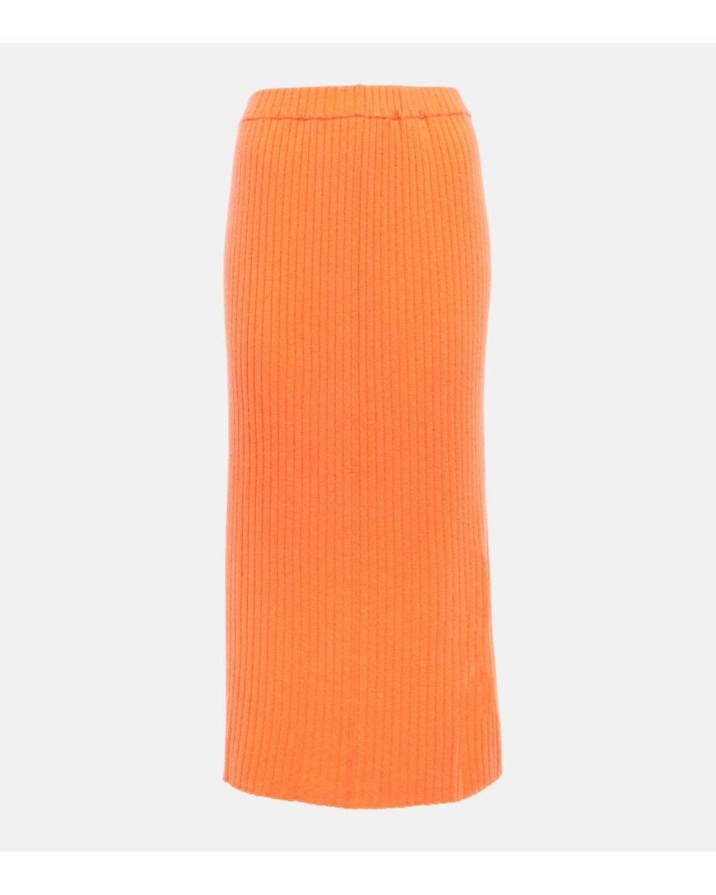 Jardin Des Orangers Orange Ribbed-Knit Cashmere Midi Skirt