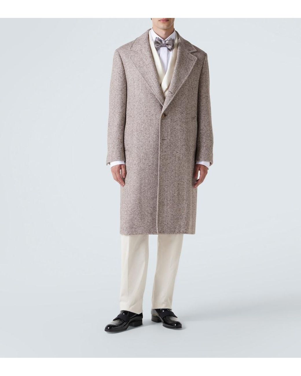 Brunello Cucinelli Brown Herringbone Wool And Alpaca-Blend Overcoat for men