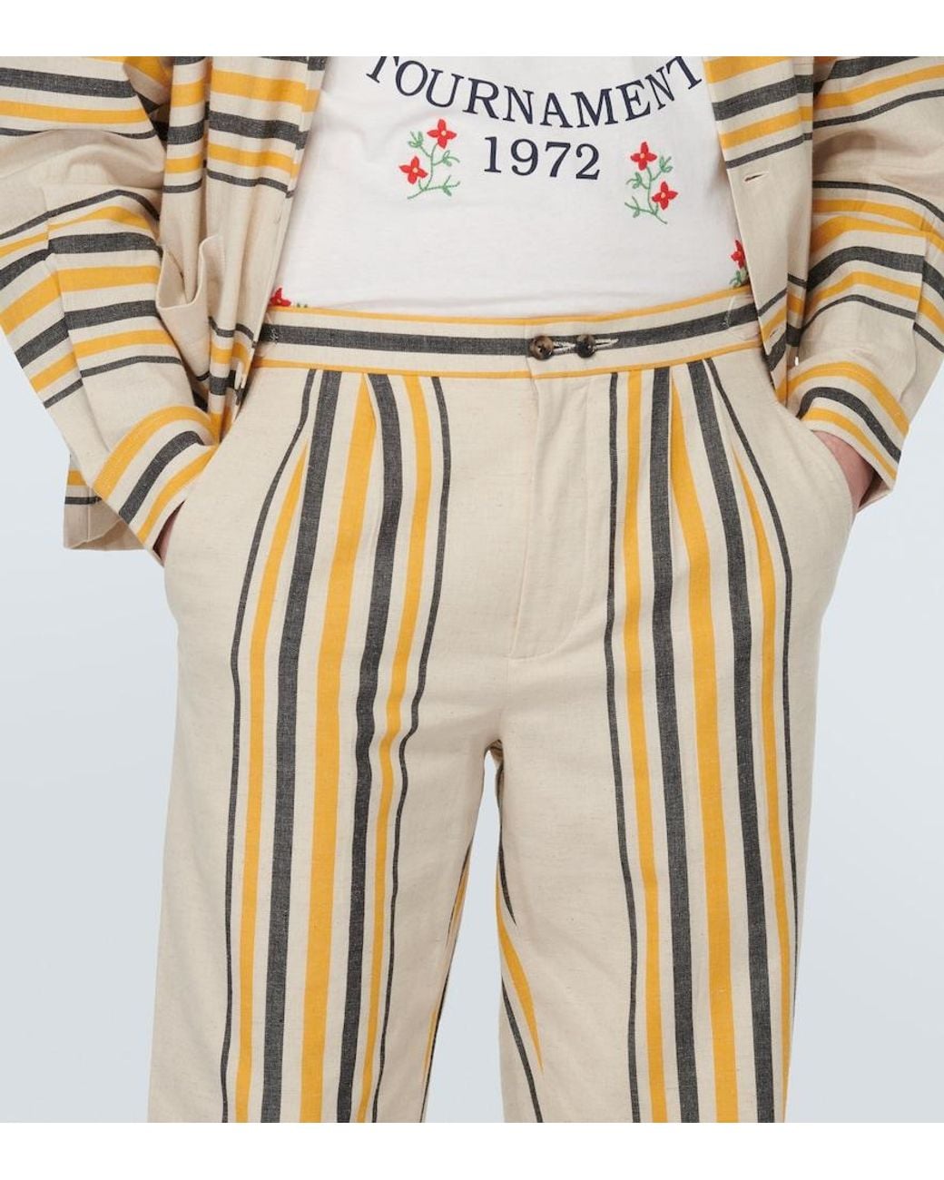 Bode Natural Striped Mid-Rise Cotton Straight Pants for men
