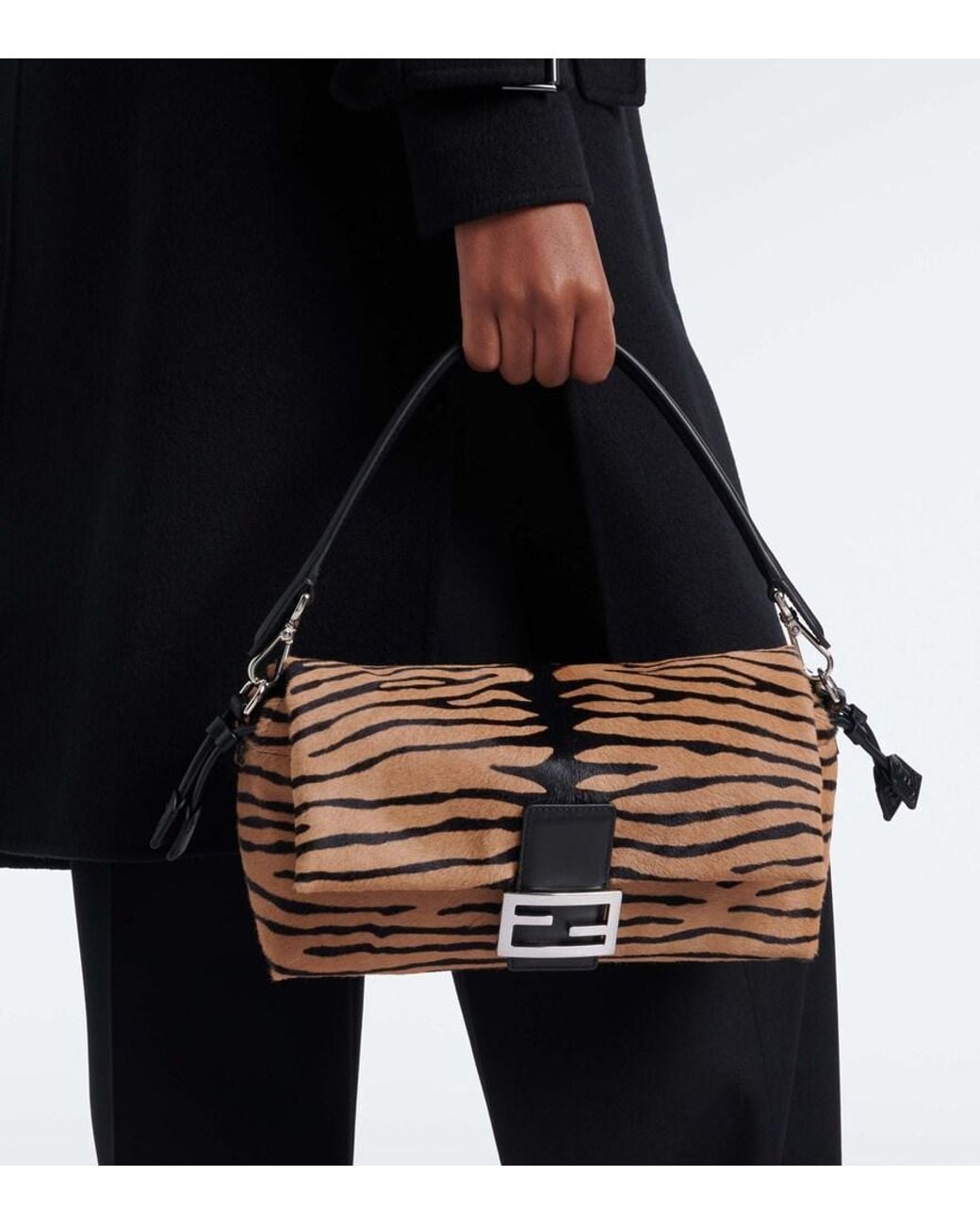 Fendi Metallic Baguette Soft Medium Calf Hair Shoulder Bag