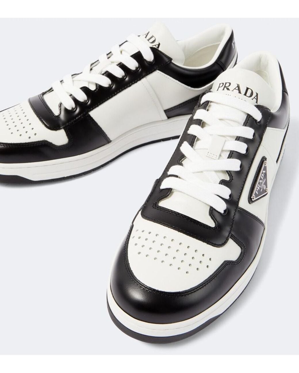 Prada White Downtown Colour-Block Leather Sneakers for men