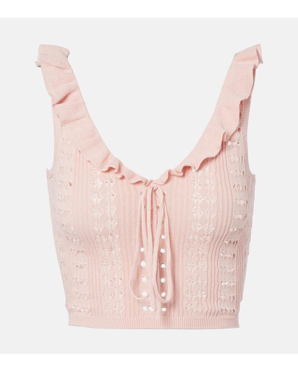 AYA MUSE Pink Ruffled Pointelle Crop Top