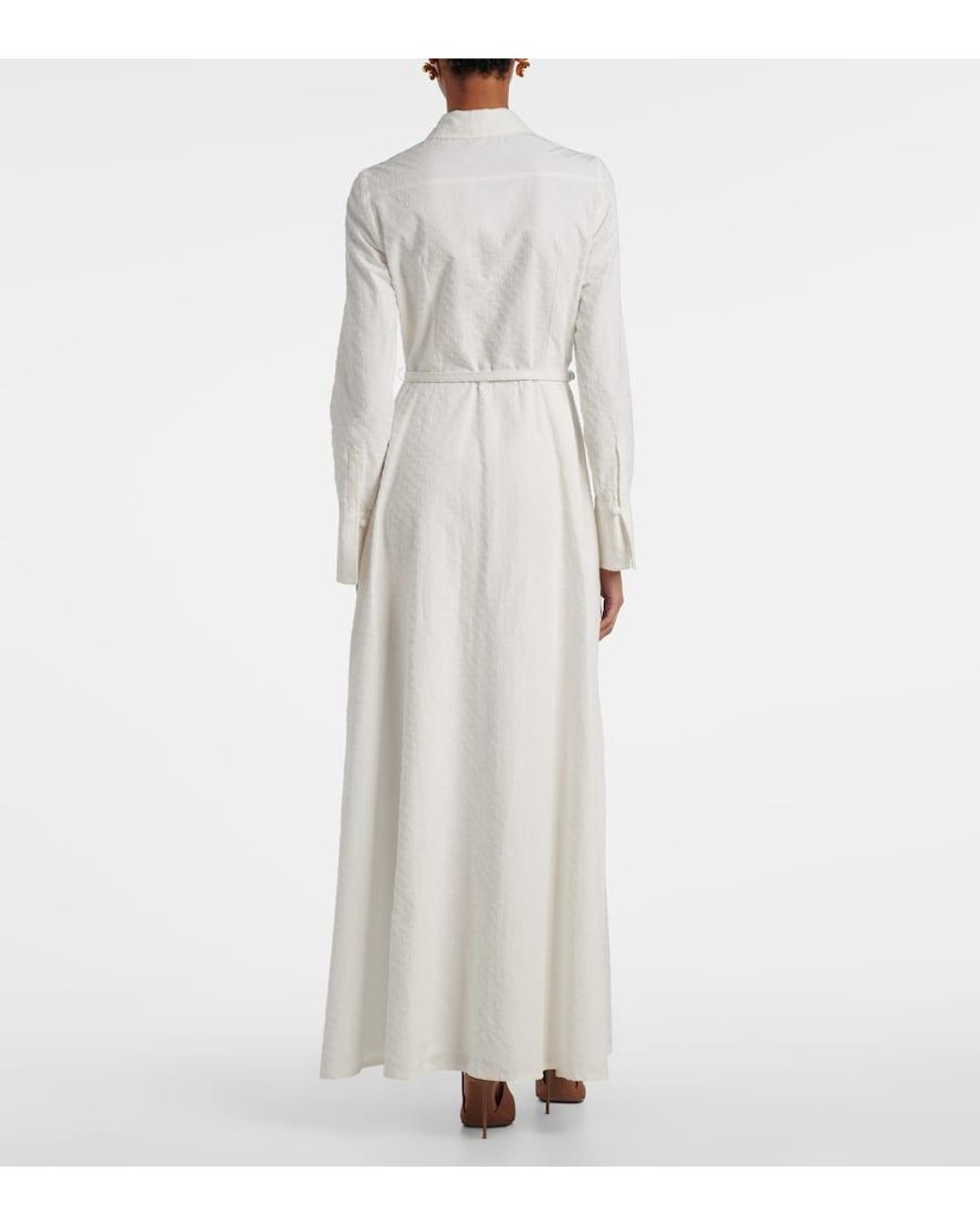 Oscar de la Renta White Belted Cotton Poplin Shirt Dress