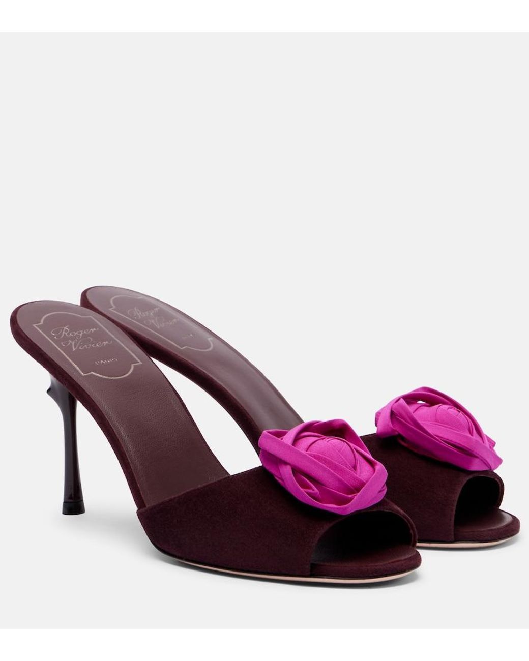 Roger Vivier Purple Rose Vivier Suede Mules