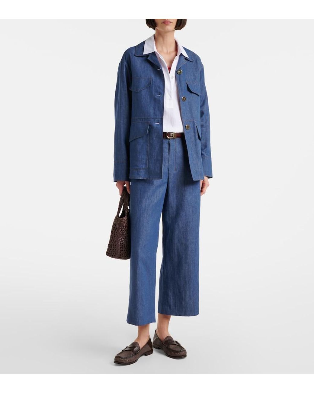 Max Mara Blue Ginny Cotton And Linen Twill Jacket