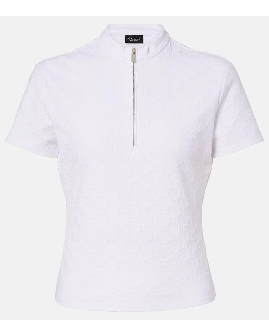 Gucci White Gg Jersey Jacquard Half-Zip Top
