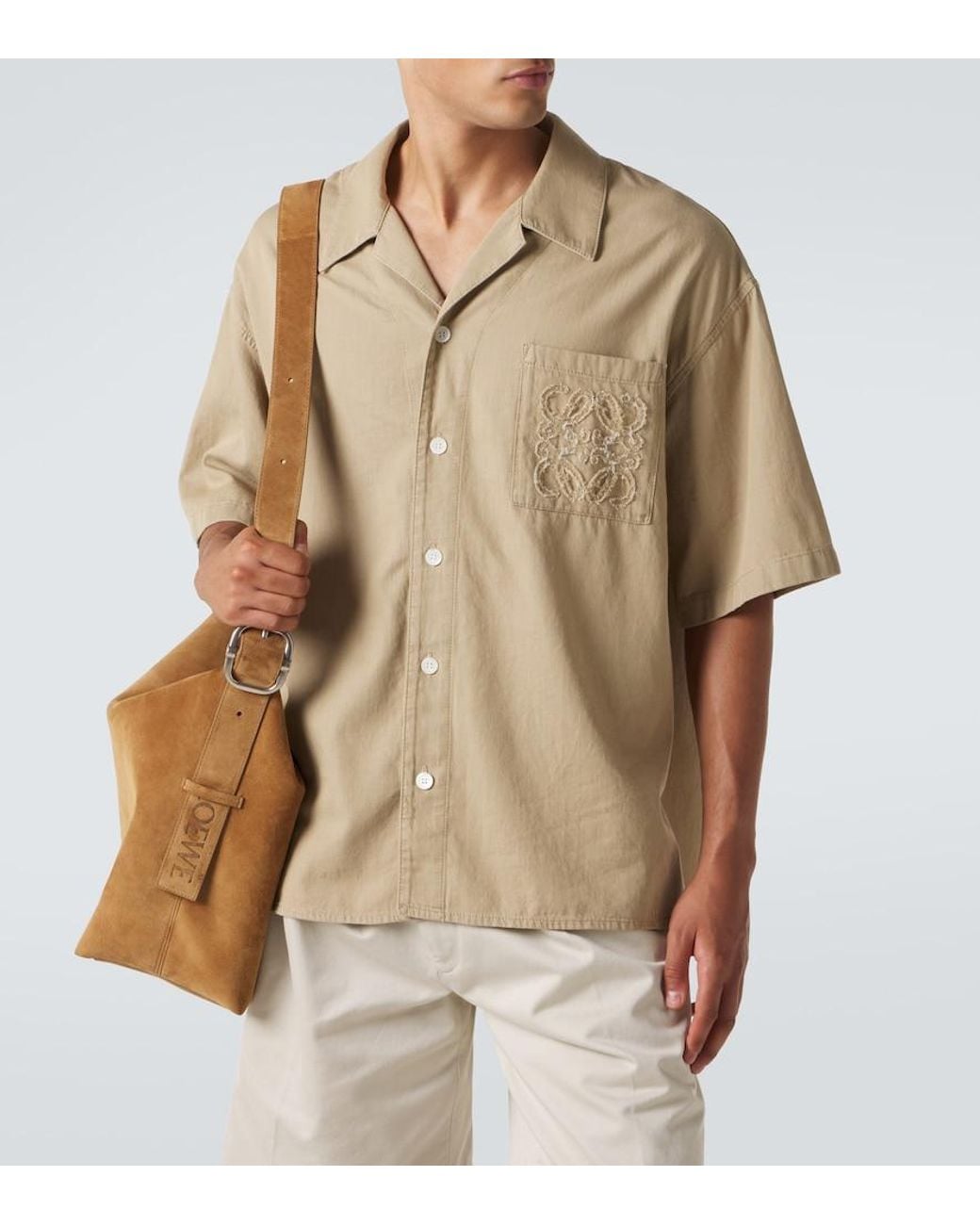 Loewe Natural Logo Embroidered Cotton Shirt for men