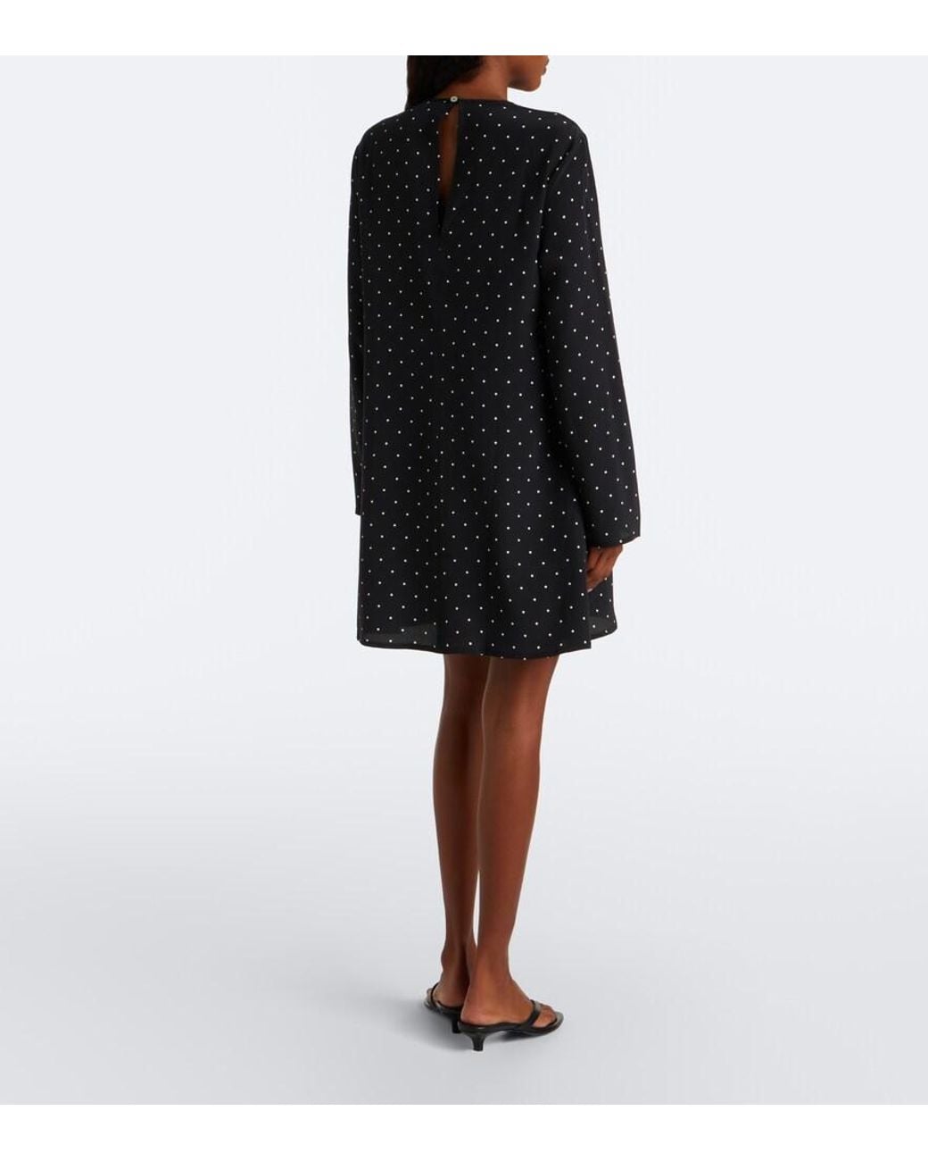 Asceno Black Larissa Polka-Dot Silk Minidress