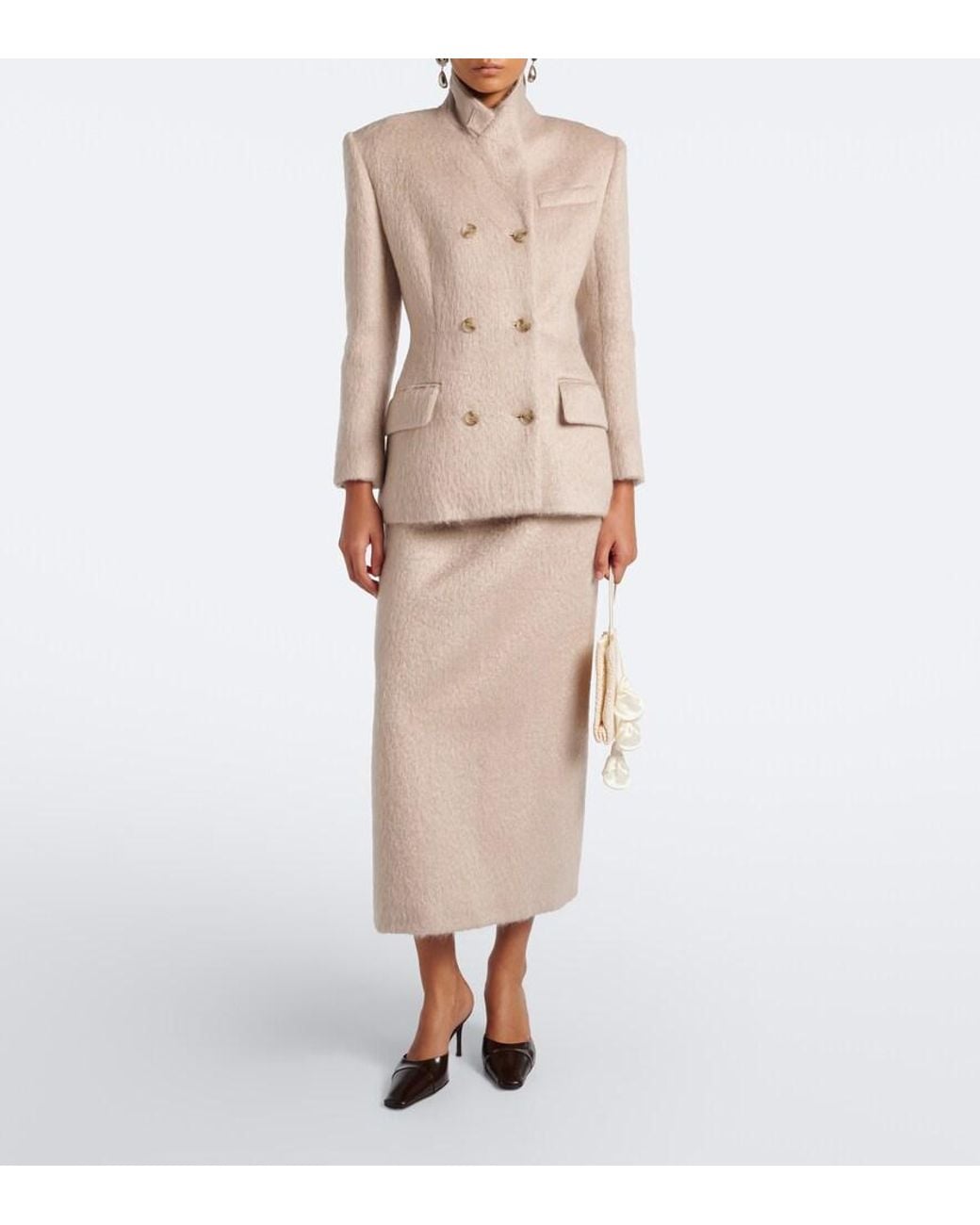 Magda Butrym Natural Mohair And Wool-Blend Midi Skirt