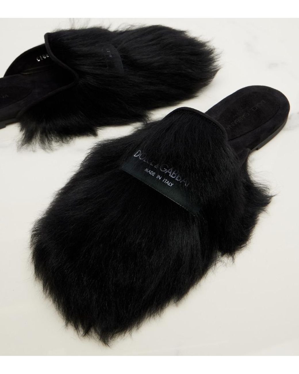 Dolce & Gabbana Black Shearling Mules