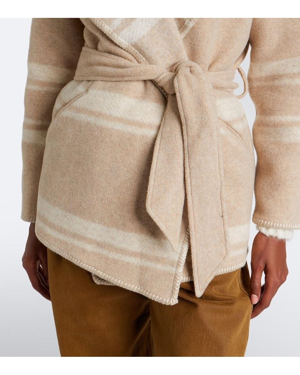 Isabel Marant Natural Brea Striped Wrap Coat