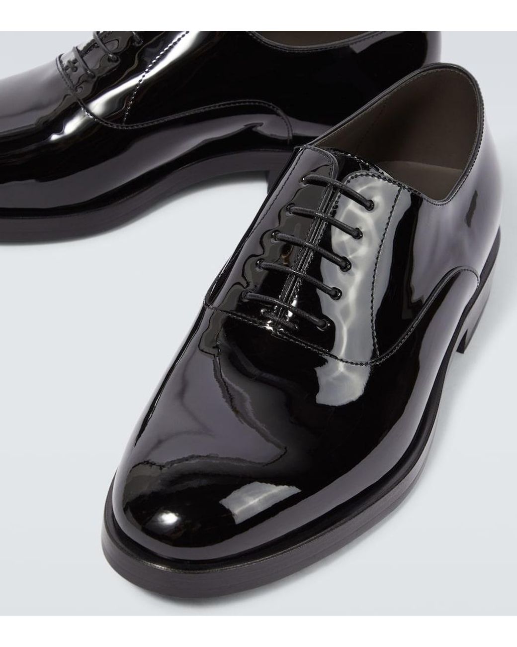 Brunello Cucinelli Black Patent Leather Oxford Shoes for men