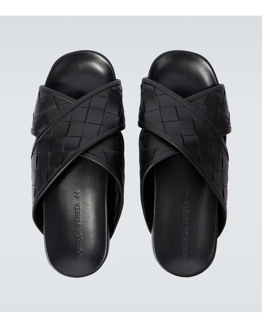 Bottega Veneta Black Leather Tarik Slides for men