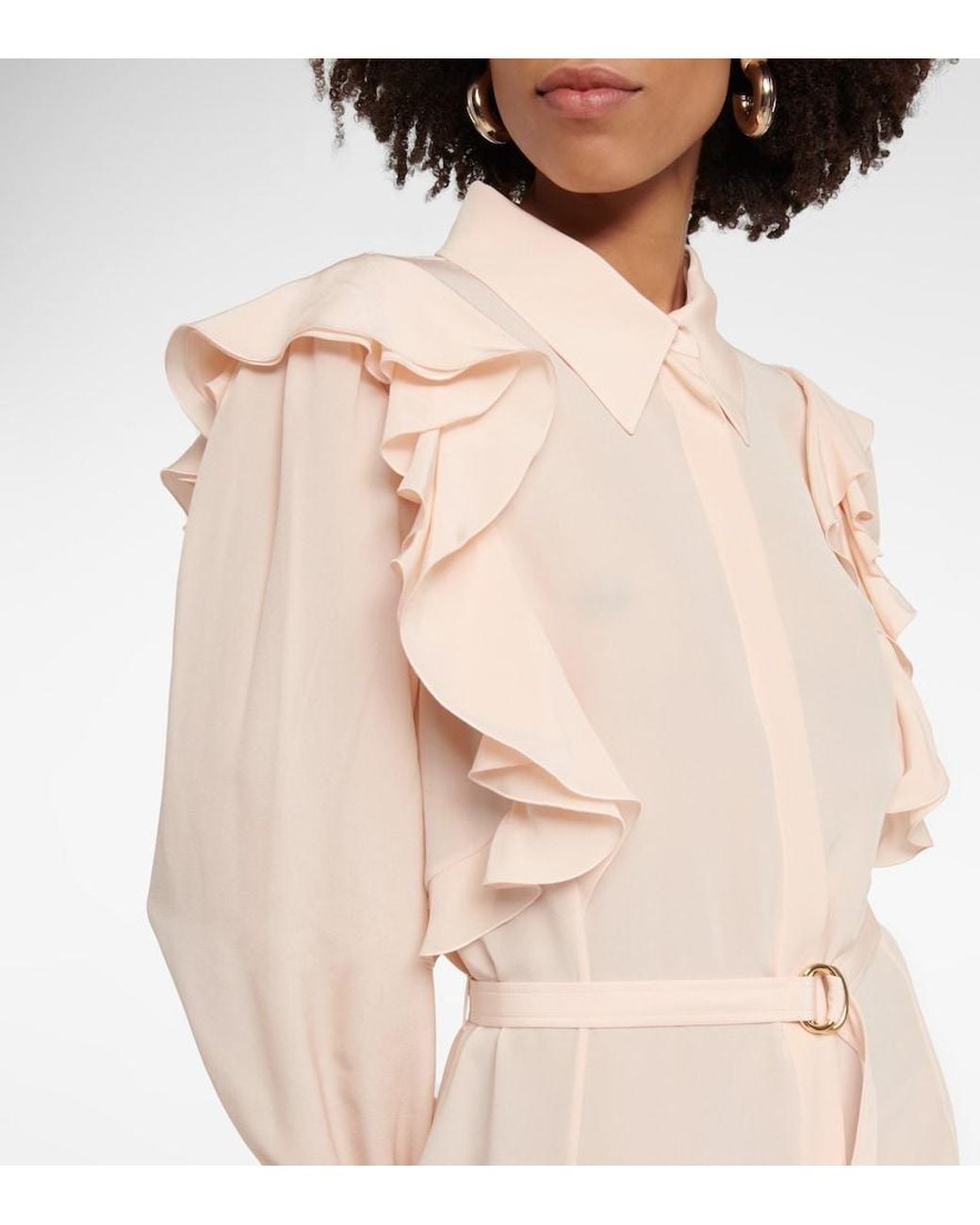 Chloé Pink Ruffled Silk Shirt Dress
