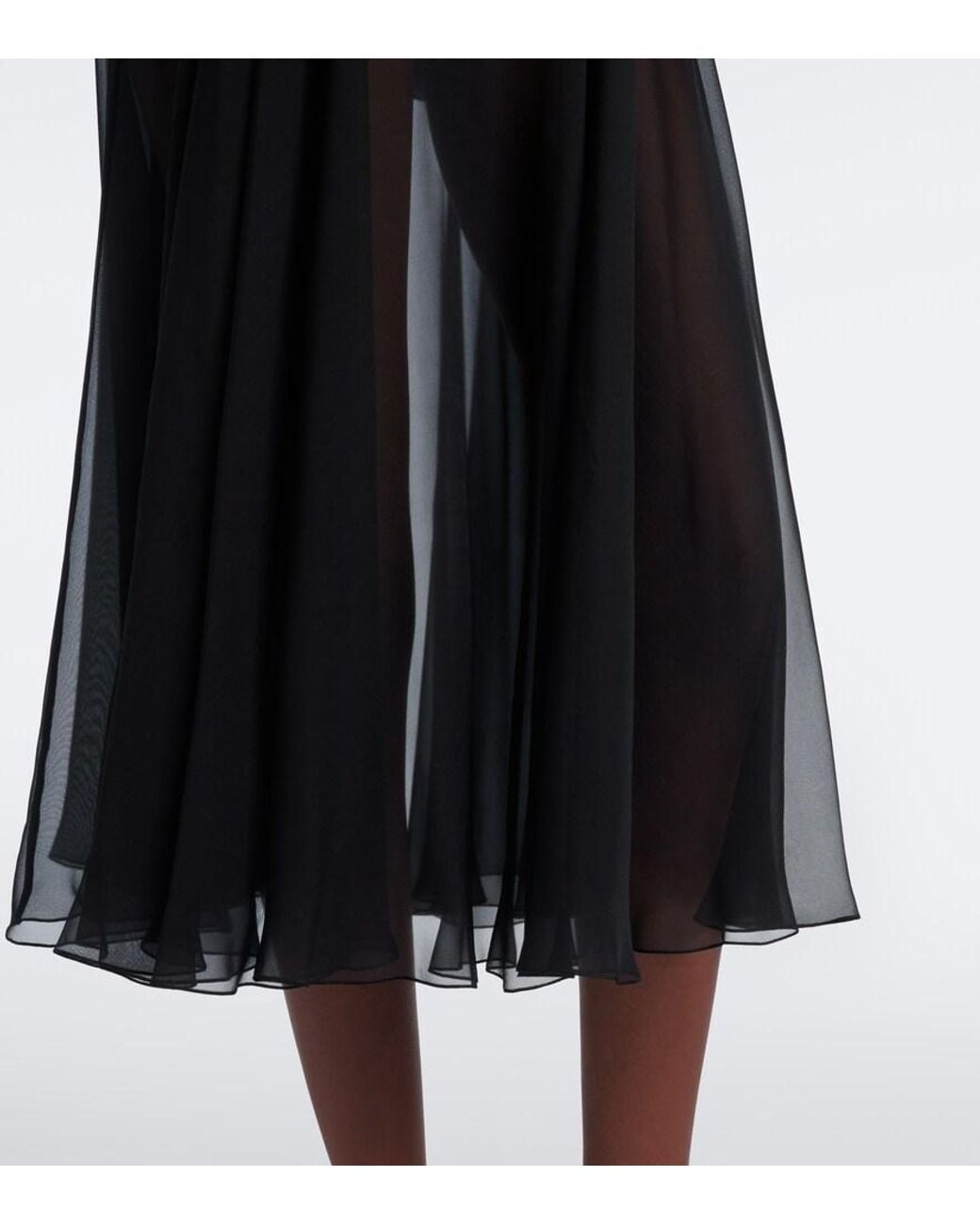 Dolce & Gabbana Black Pleated Sheer Silk Chiffon Midi Skirt