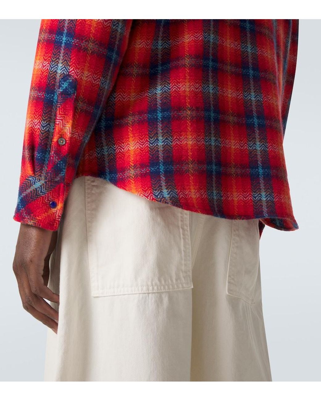 God's True Cashmere Red Checked Cashmere Shirt for men