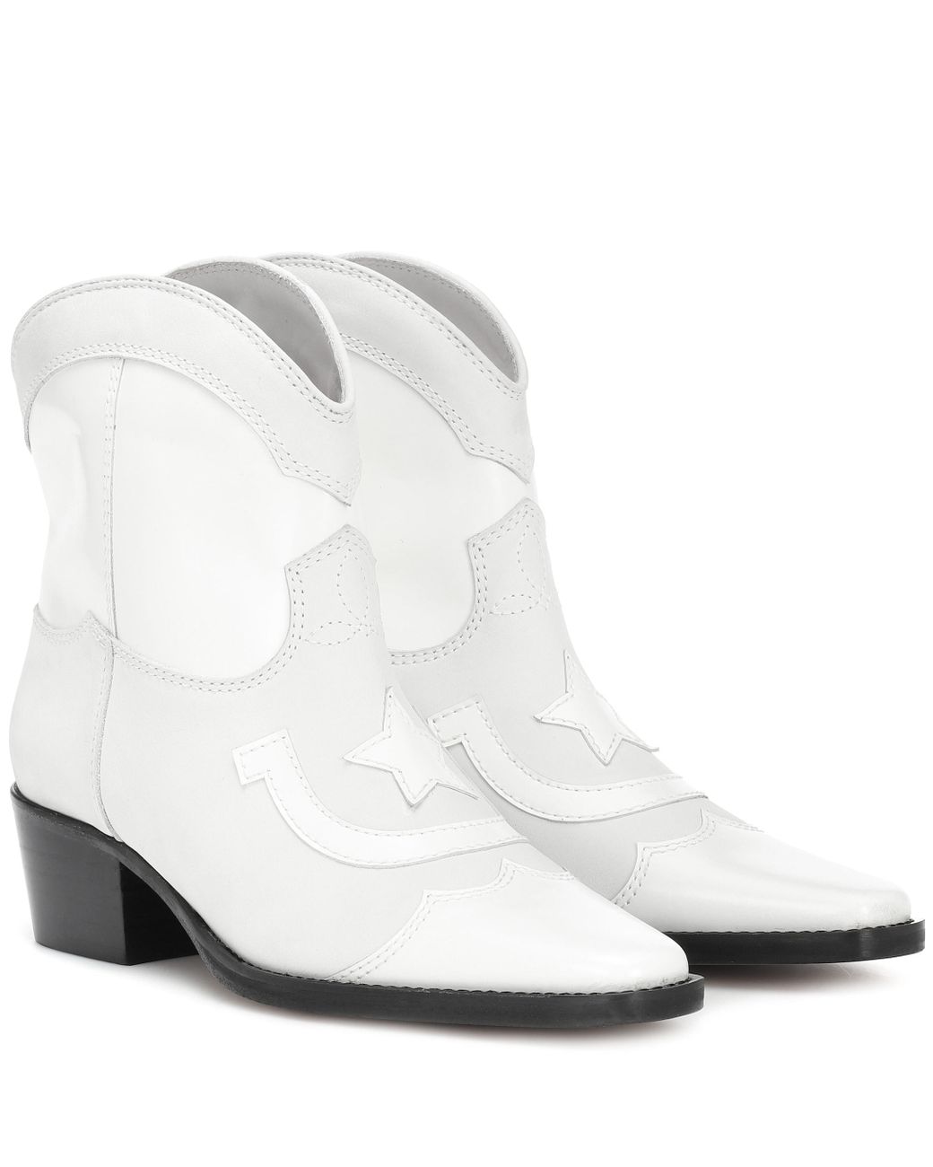 Ganni Low Texas Leather Cowboy Boots in White Lyst