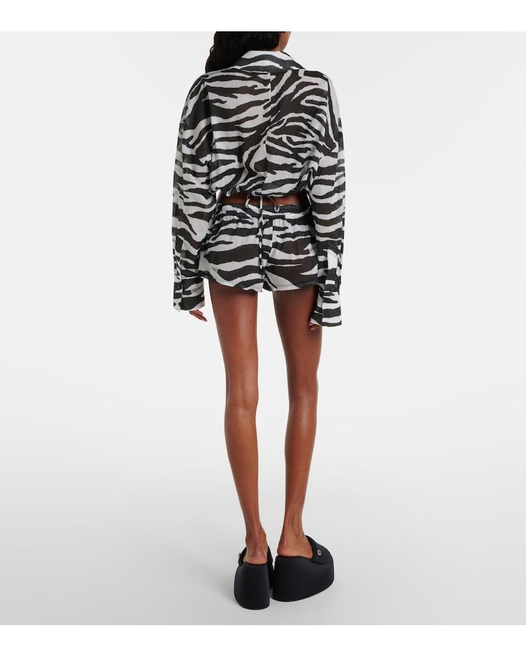 The Attico Black Zebra-Print Cotton Muslin Shorts