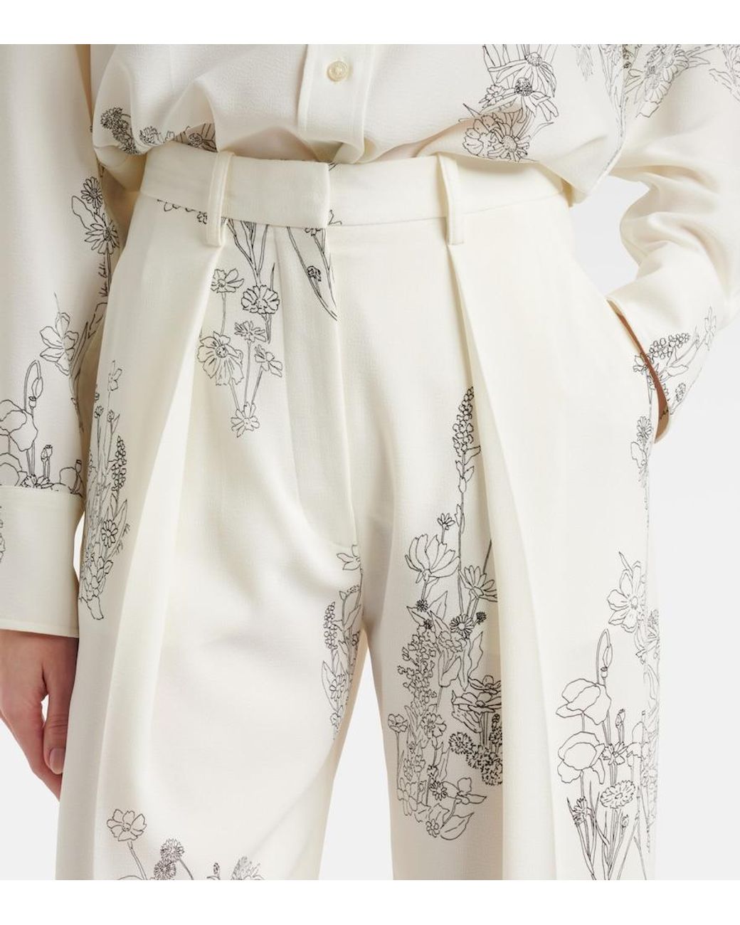 Victoria Beckham White Floral Wide-Leg Pants