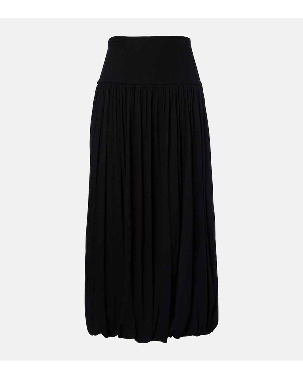 Totême Black Gathered Jersey Midi Skirt