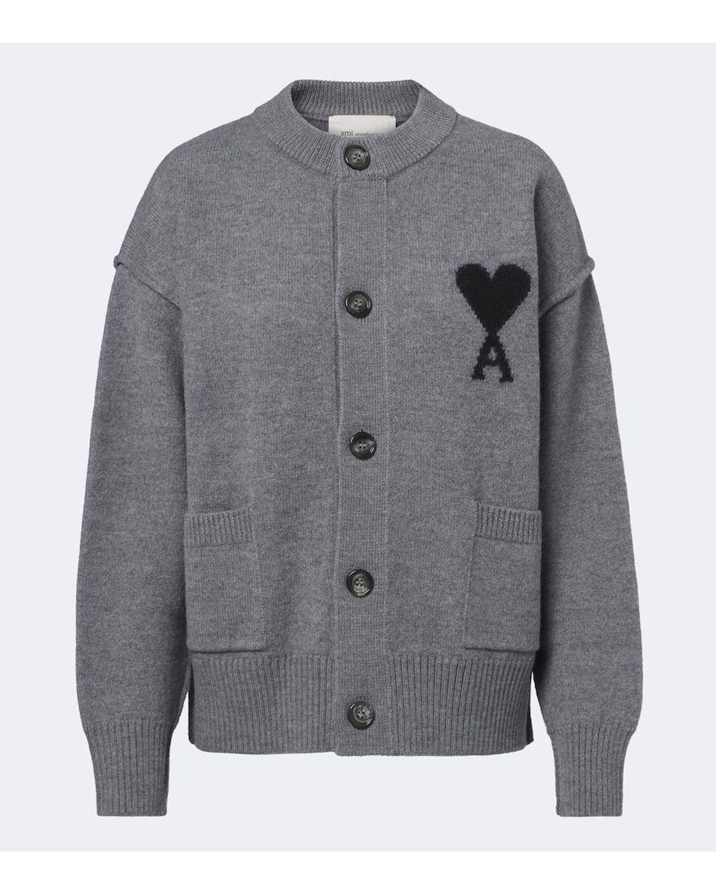 AMI Gray Ami De Coeur Wool Cardigan