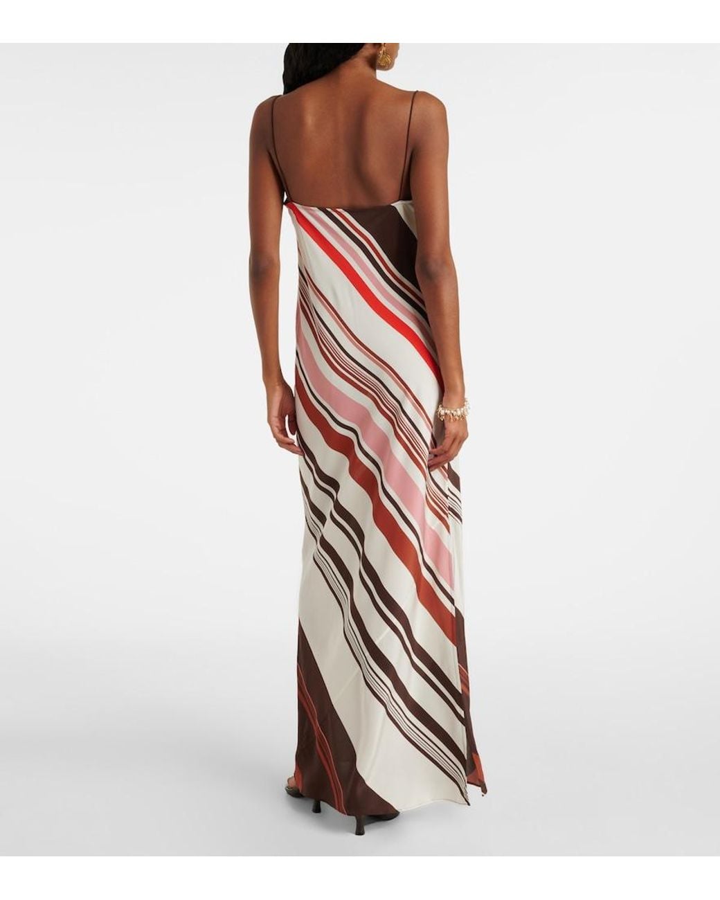 Sir Red Thistle Striped Silk Satin Maxi Dress