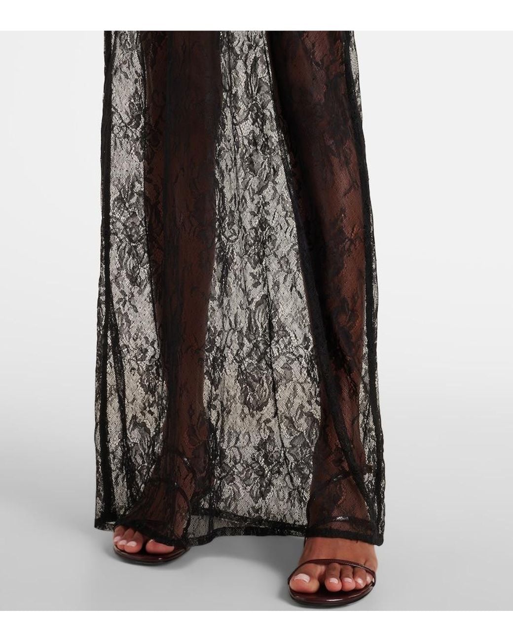 Adriana Degreas Gray Sheer Lace Maxi Dress