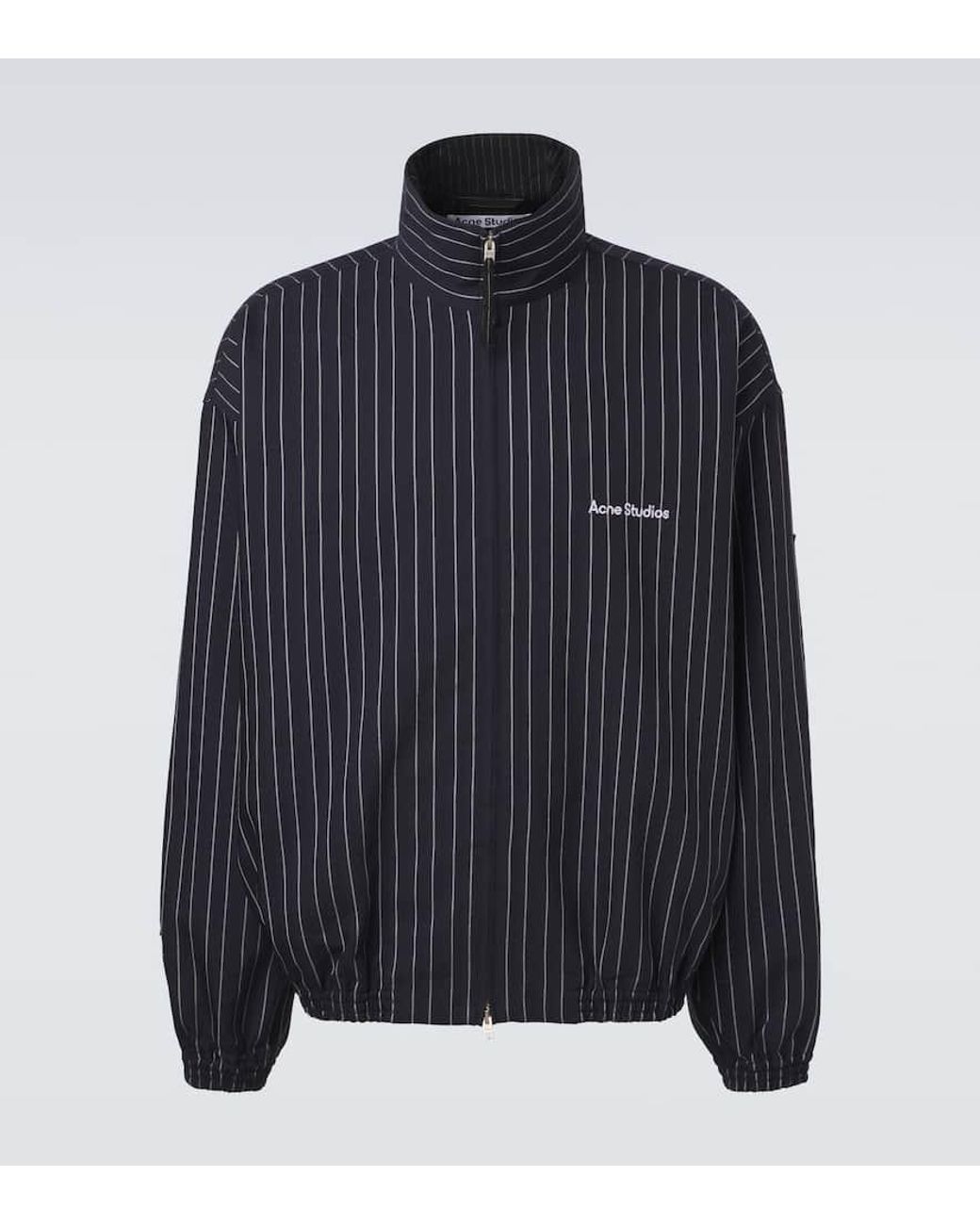 Acne Blue Zip-Up Jacket With Pinstripe Pattern for men