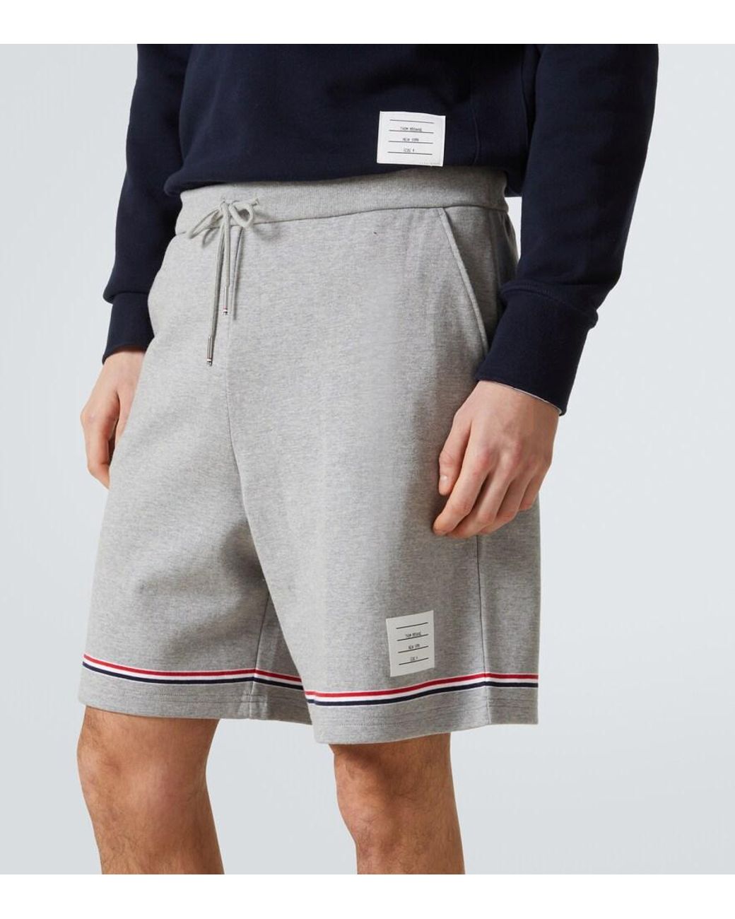 Thom Browne Gray Striped Mid-Rise Cotton Shorts for men